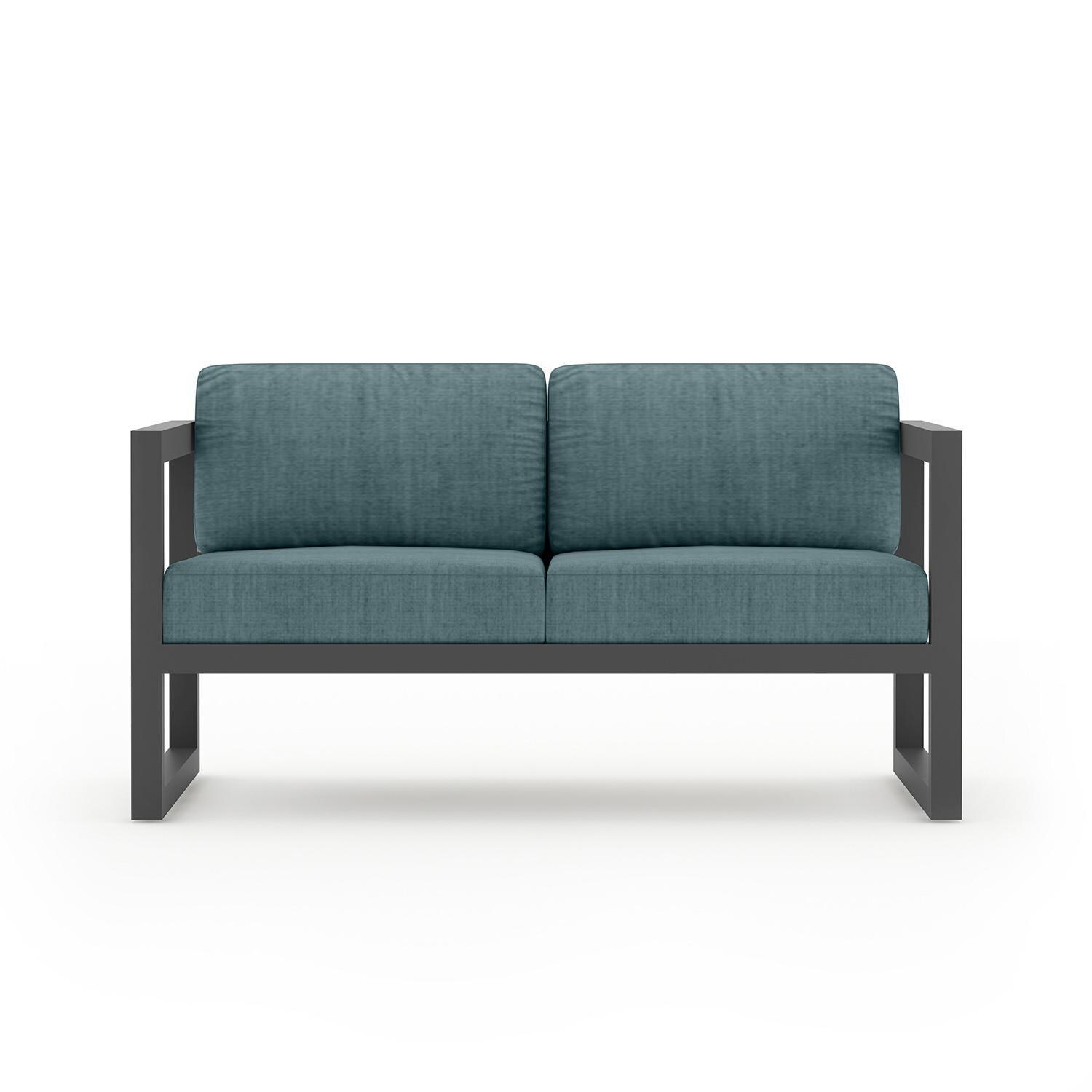 Misty Cove 4 Piece Seating Set in Slate w/Chat Table & Cast Lagoon Cushions by Lakeview - Loveseat - White Background thumbnail