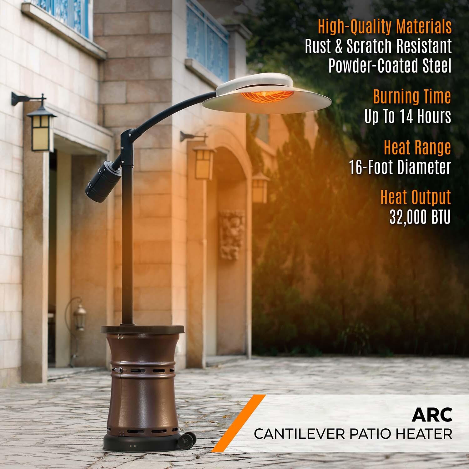 Paragon Outdoor OH-BZ32-9M Arc 32,000 BTU Propane Gas Cantilever Portable Patio Heater - Hammertone Bronze - Heat Area - Detail thumbnail