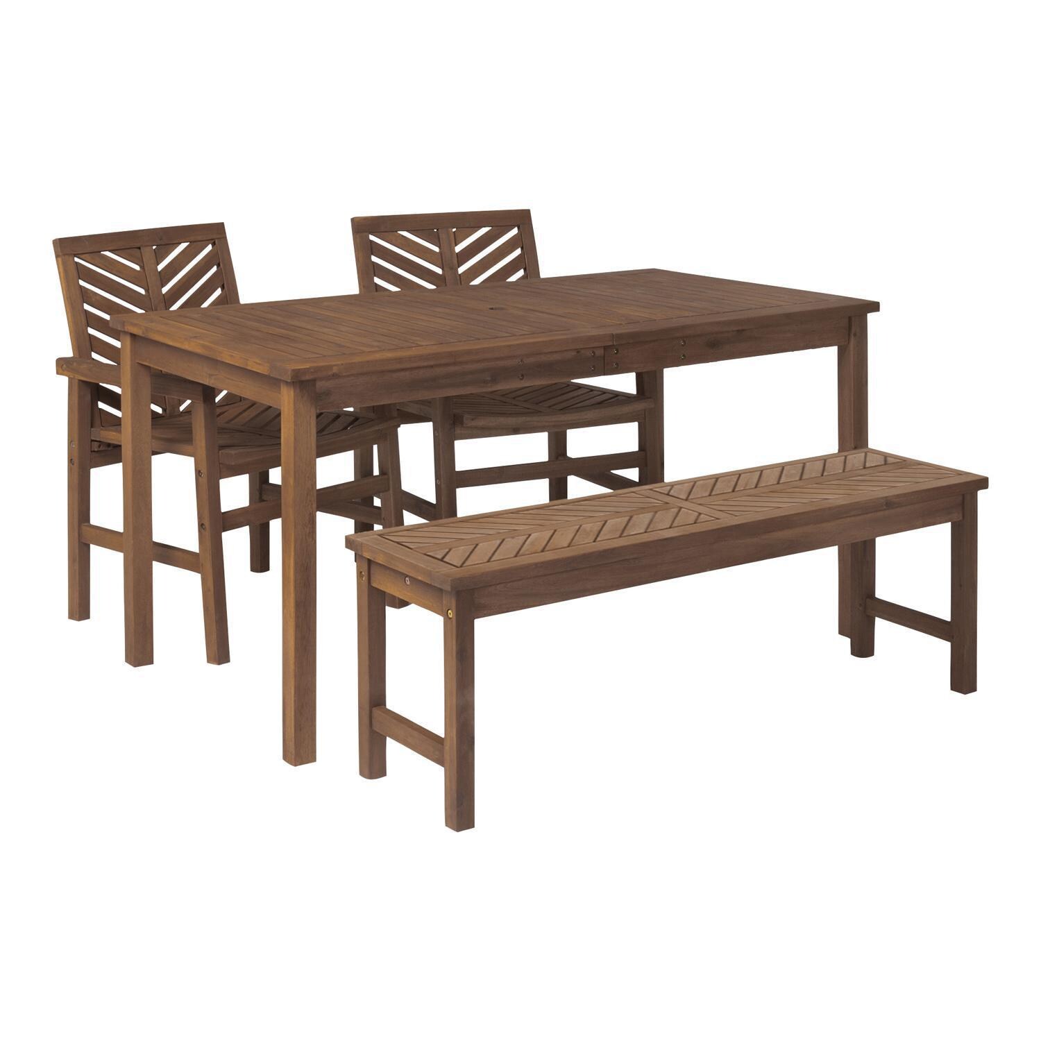 Ultimate Patio Wishlake 4 Piece Acacia Patio Dining Set W/ 60 X 32 Inch Rectangular Table - Dark Brown - Angled View thumbnail