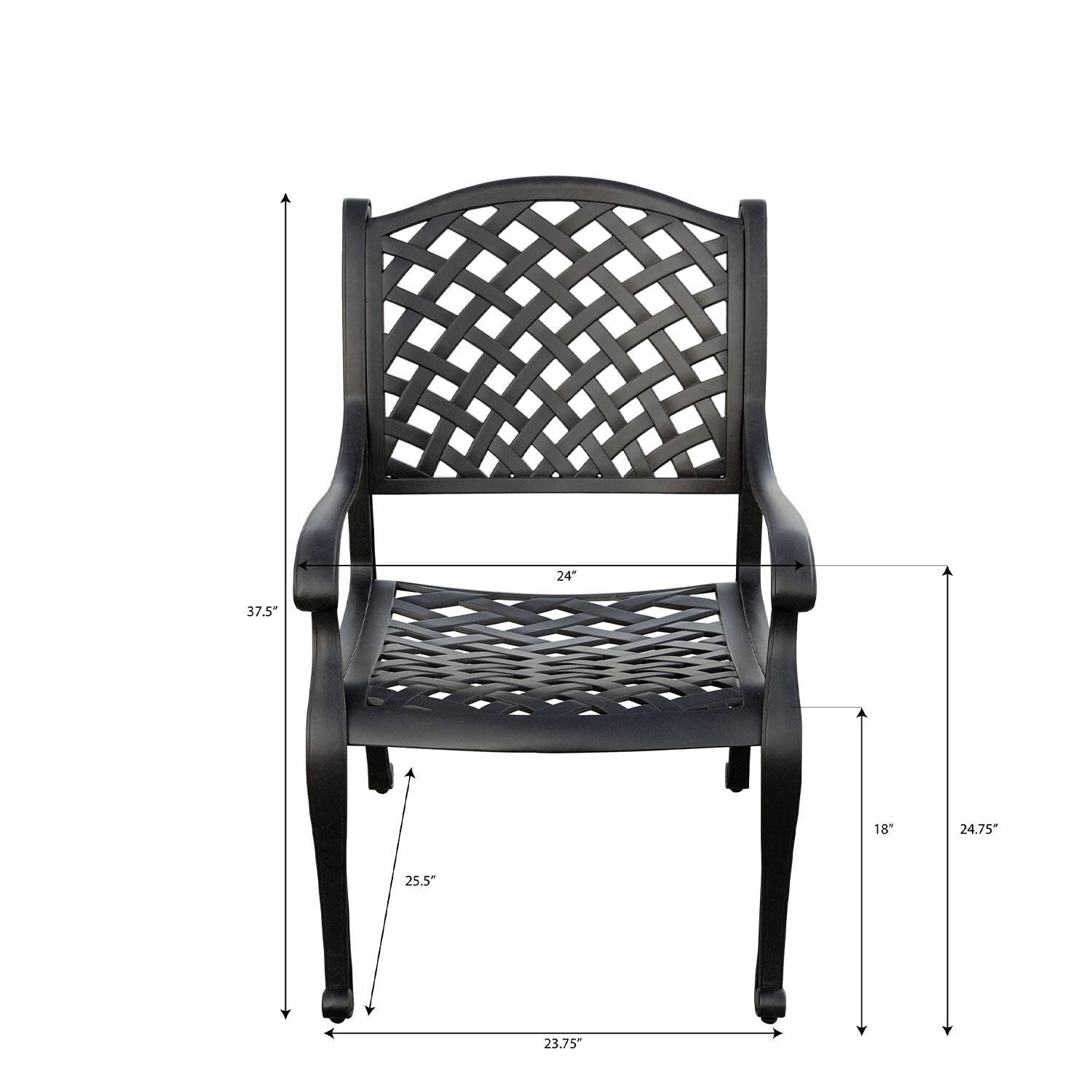 Nassau 7 Pc Cast Aluminum Patio Dining Set W/ 2 Swivel Rockers & Navy Blue Cushions By Darlee - Dining Chair - Dimensions - Diagram