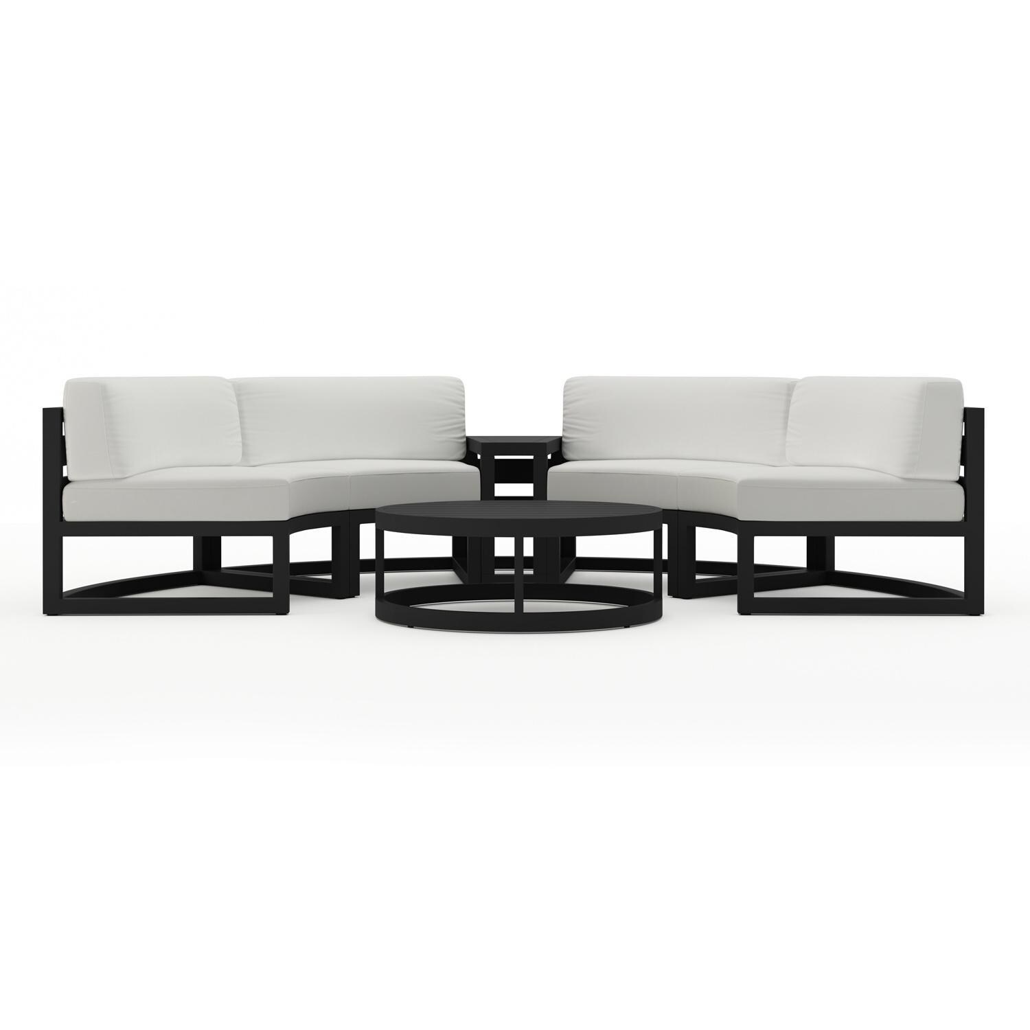 Lakeview MSTYCV-BK-4CSEC-CN Misty Cove 4 Pc Aluminum Curve Sectional Set in Black w/Coffee Table & Canvas Natural Cushions by Lakeview Outdoor Designs - Set - White Background thumbnail