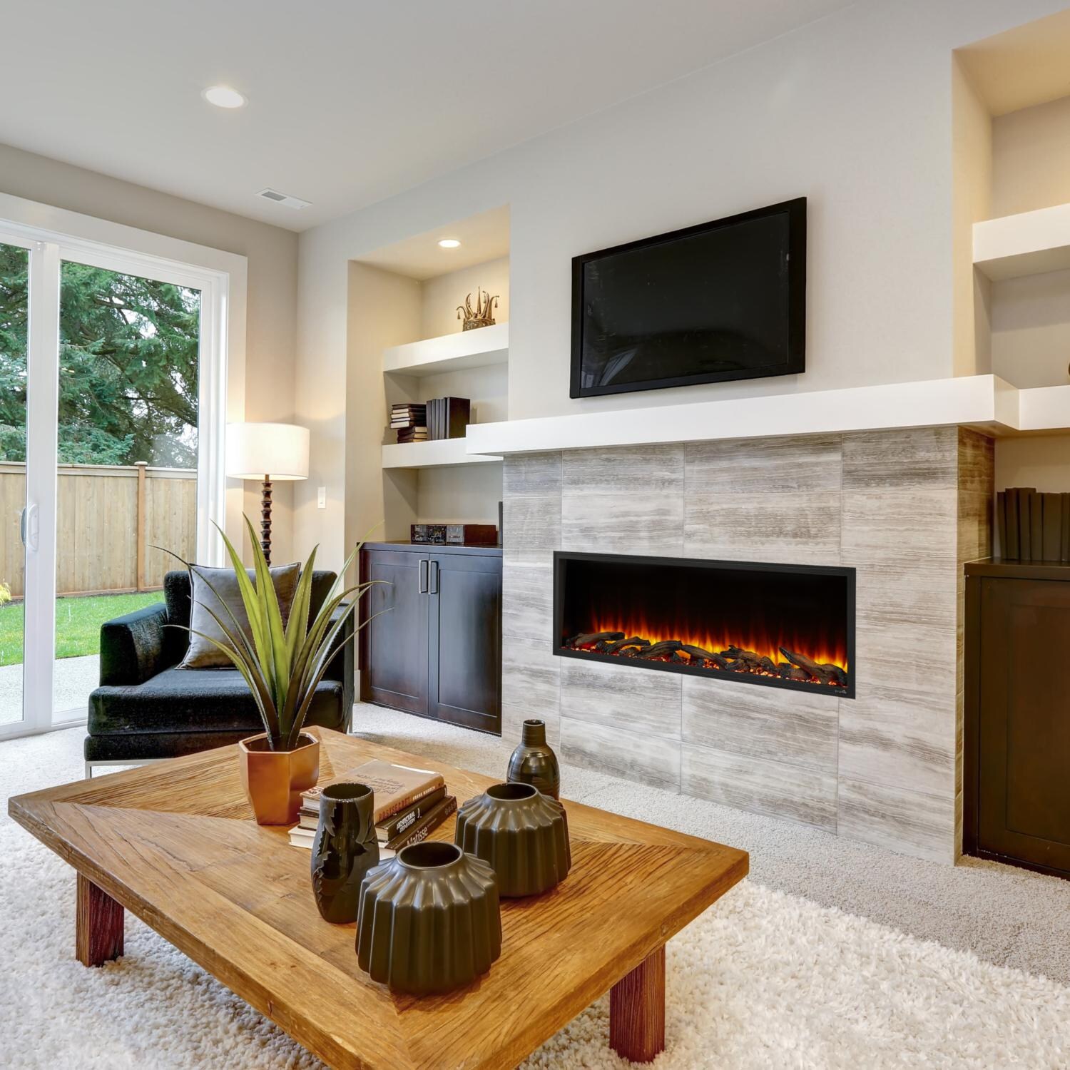 SimpliFire Scion SF-SC55-BK 55-Inch Linear Electric Fireplace - Installed Under Mantel thumbnail