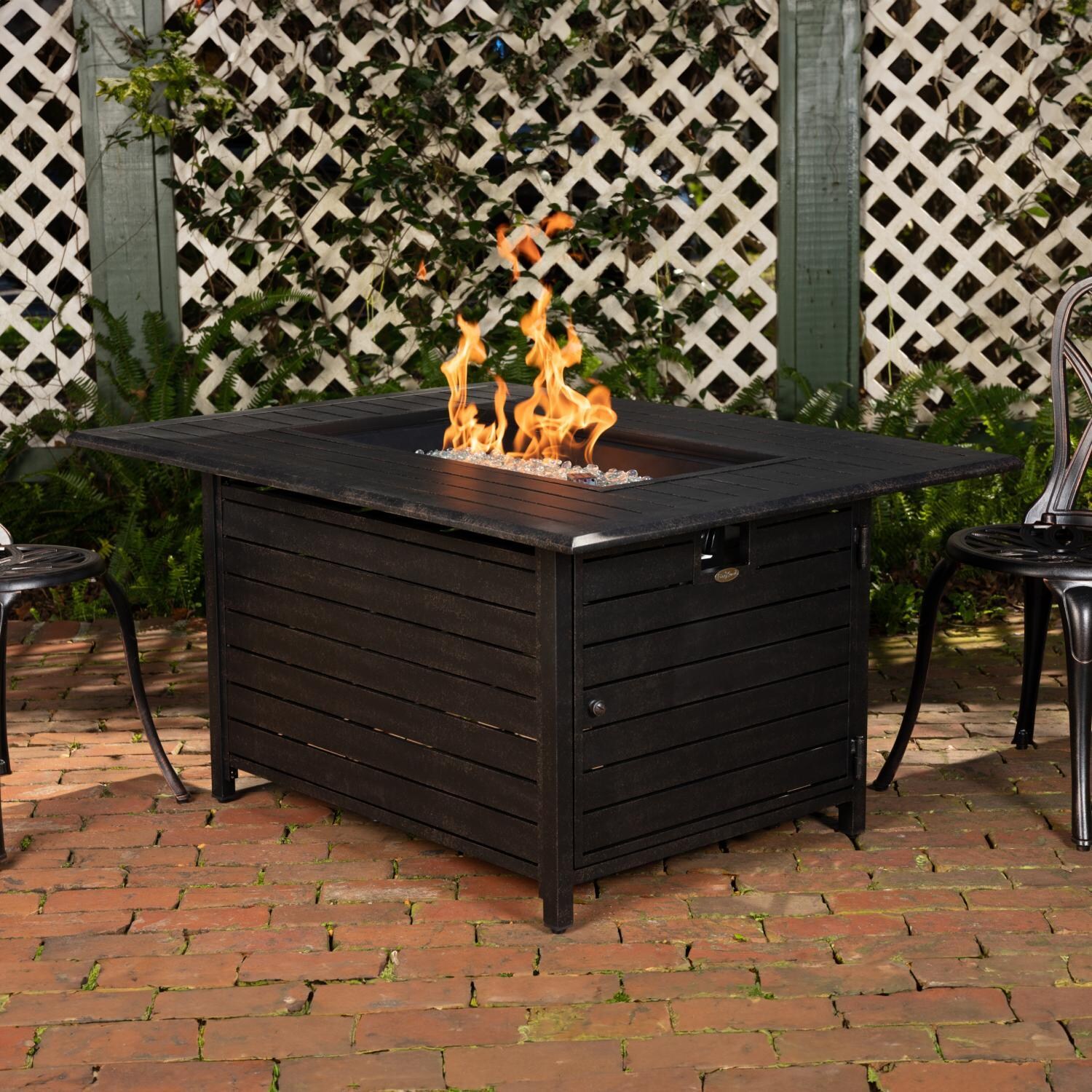 Haven Bay 49 Inch Rectangular Aluminum Propane Fire Pit Table in Bronze by Ultimate Patio