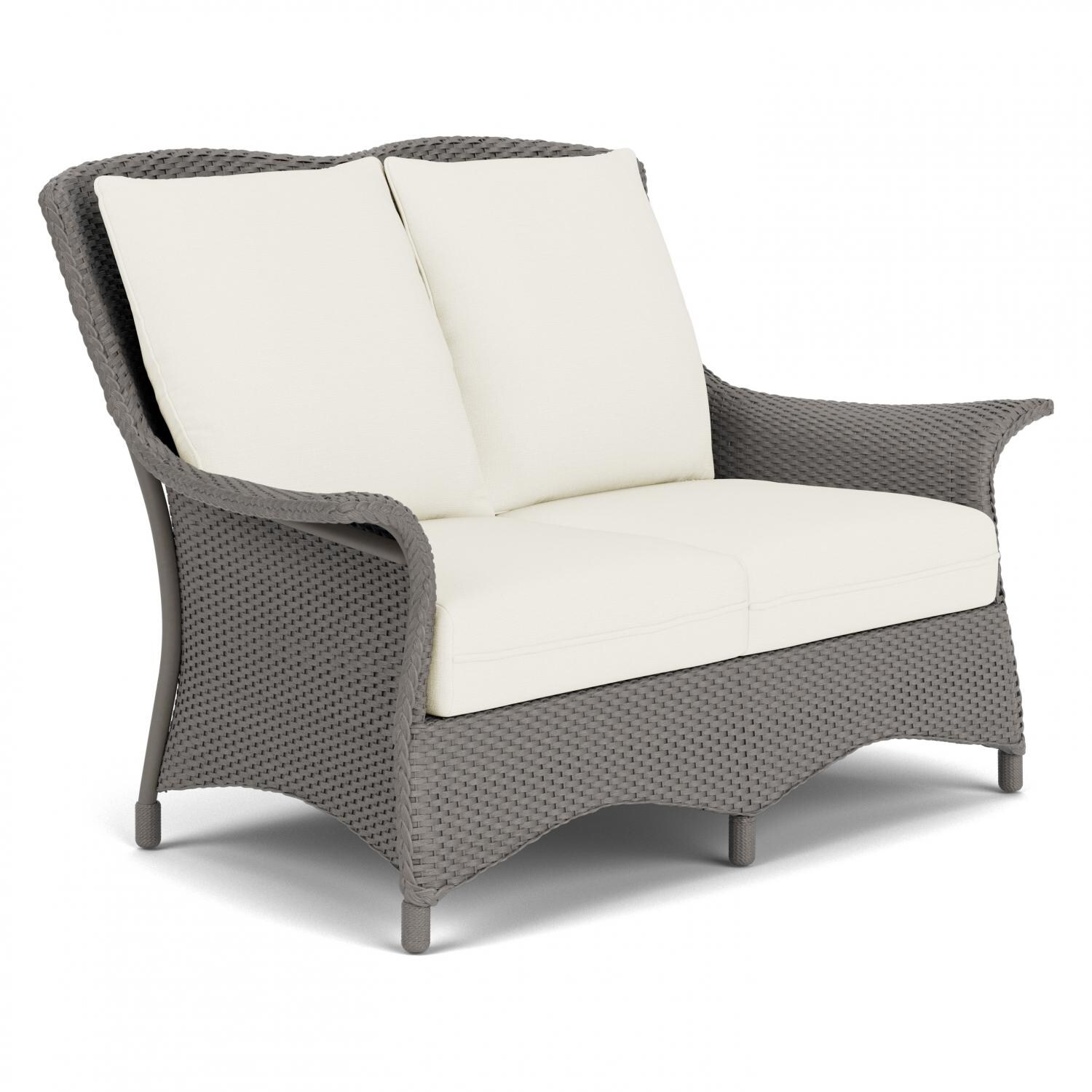Lloyd Flanders Mandalay Loveseat in Pewter Finish with Sailcloth Salt fabric - Angled thumbnail