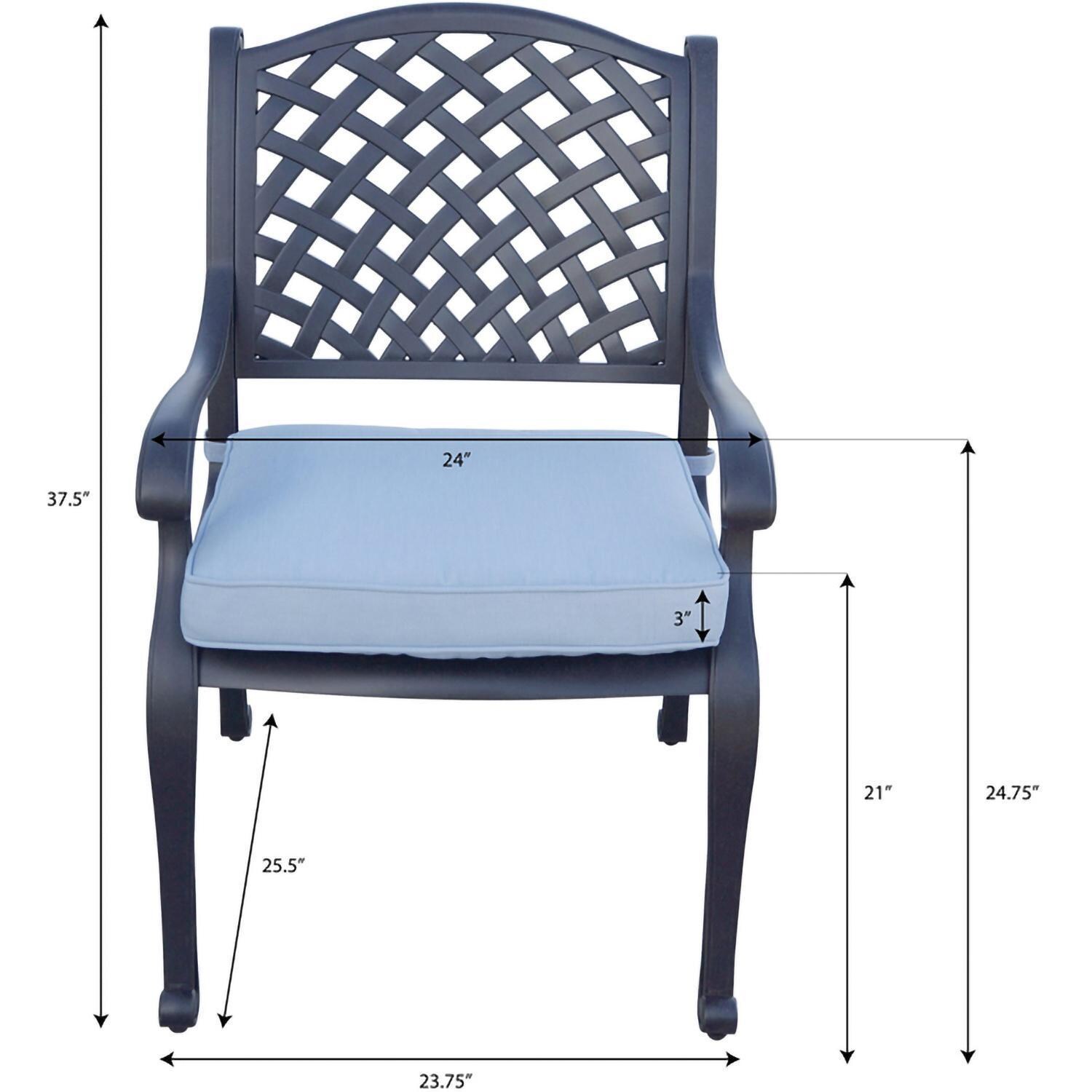 Darlee DL13-11PCD-2350LE-B Nassau 11 Pc Cast Aluminum Dining Set in Antique Bronze w/ Blue Cushions - Chair Dimensions - Dimensional thumbnail
