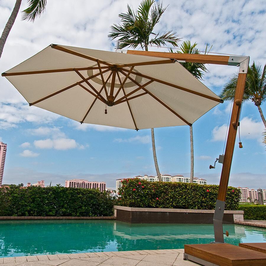 Bambrella Levante 8.5 X 11.5-Foot Rectangular Side Wind Umbrella - Terracota Canopy - Lifestyle (Round Umbrella Shown W/ Ecru Fabric) thumbnail