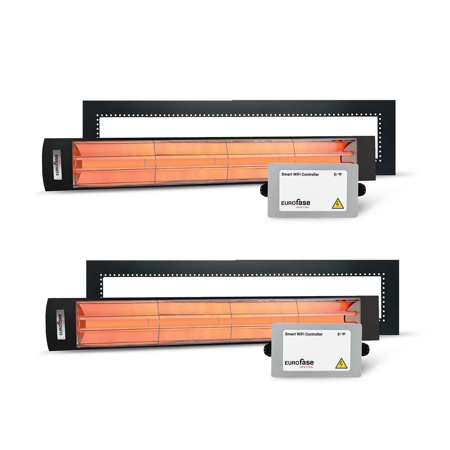 Eurofase 6 Pc 61-in 6000W Dual Element Electric Infrared Patio Heater Bundle w/ 2 Heaters, 2 Smart Controls, & 2 Flush Mounts - 240V - Black - White Background thumbnail