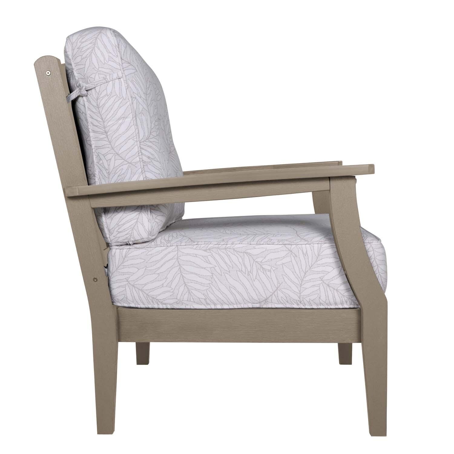 Blushing Bay Recycled Plastic Club Chair in Lively Parchment/Woodland Brown by Lakeview Outdoor Designs - Side View - White Background thumbnail