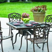 Darlee Florence 5 Piece Cast Aluminum Patio Dining Set With Granite Top Table - Mocha / Brown Granite Tile image