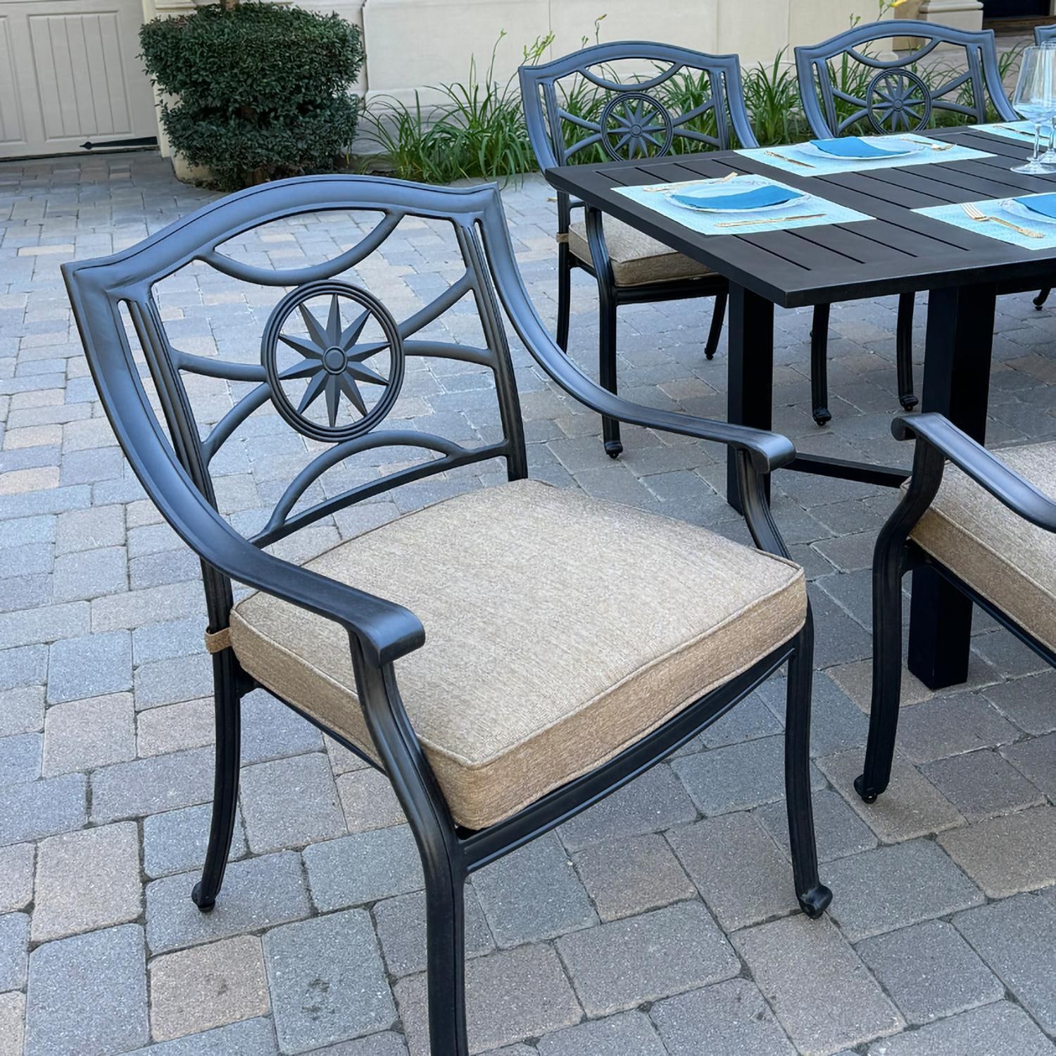 Darlee B/DL503-11PCD-2350LE Ten Star 11 Pc Cast Aluminum Dining Set in Antique Bronze - Chair Front - Lifestyle thumbnail