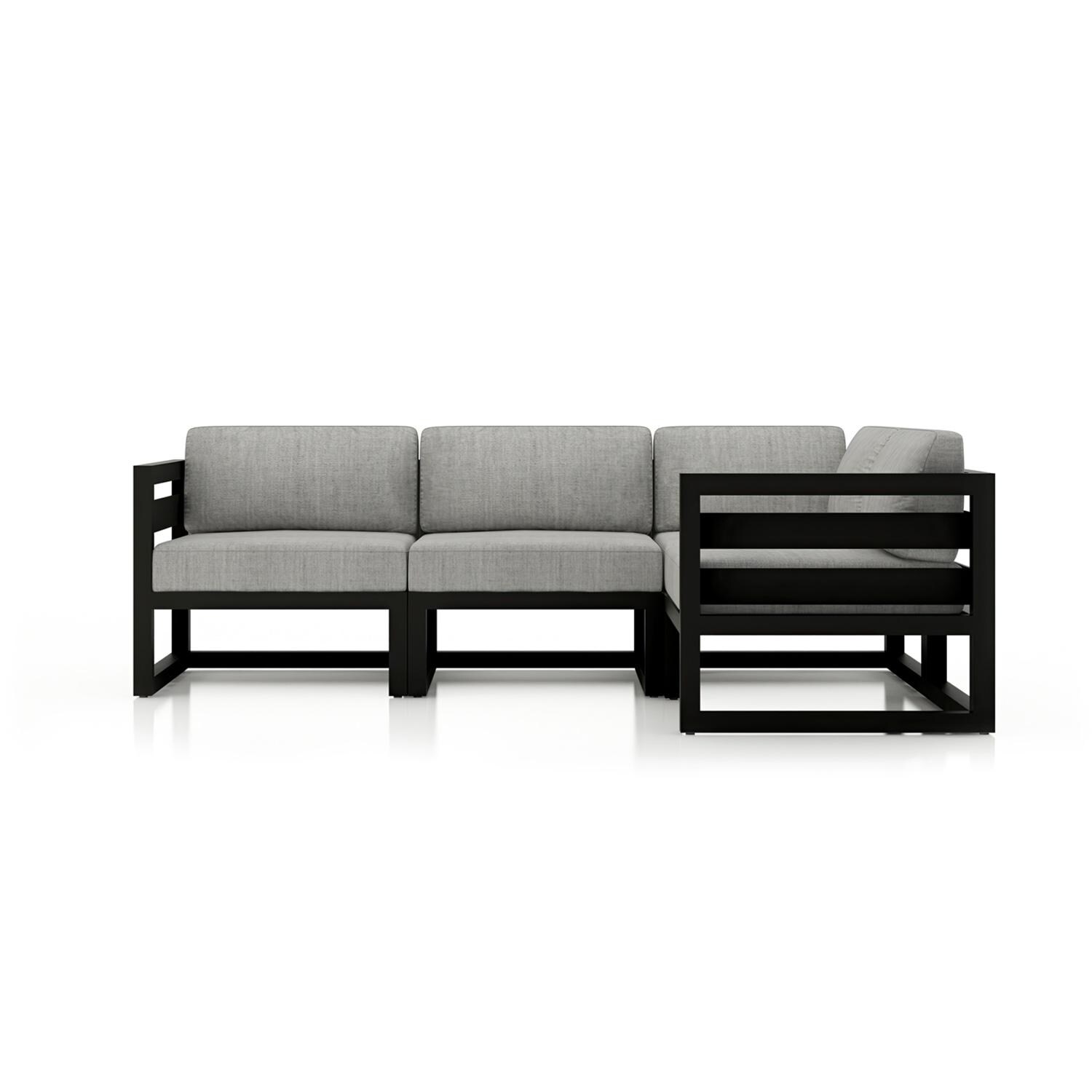 Lakeview MSTYCV-BK-4SEC-CS Misty Cove 4 Pc Aluminum Sectional Set in Black w/Canvas Natural Cushions by Lakeview Outdoor Designs - Set - White Background thumbnail