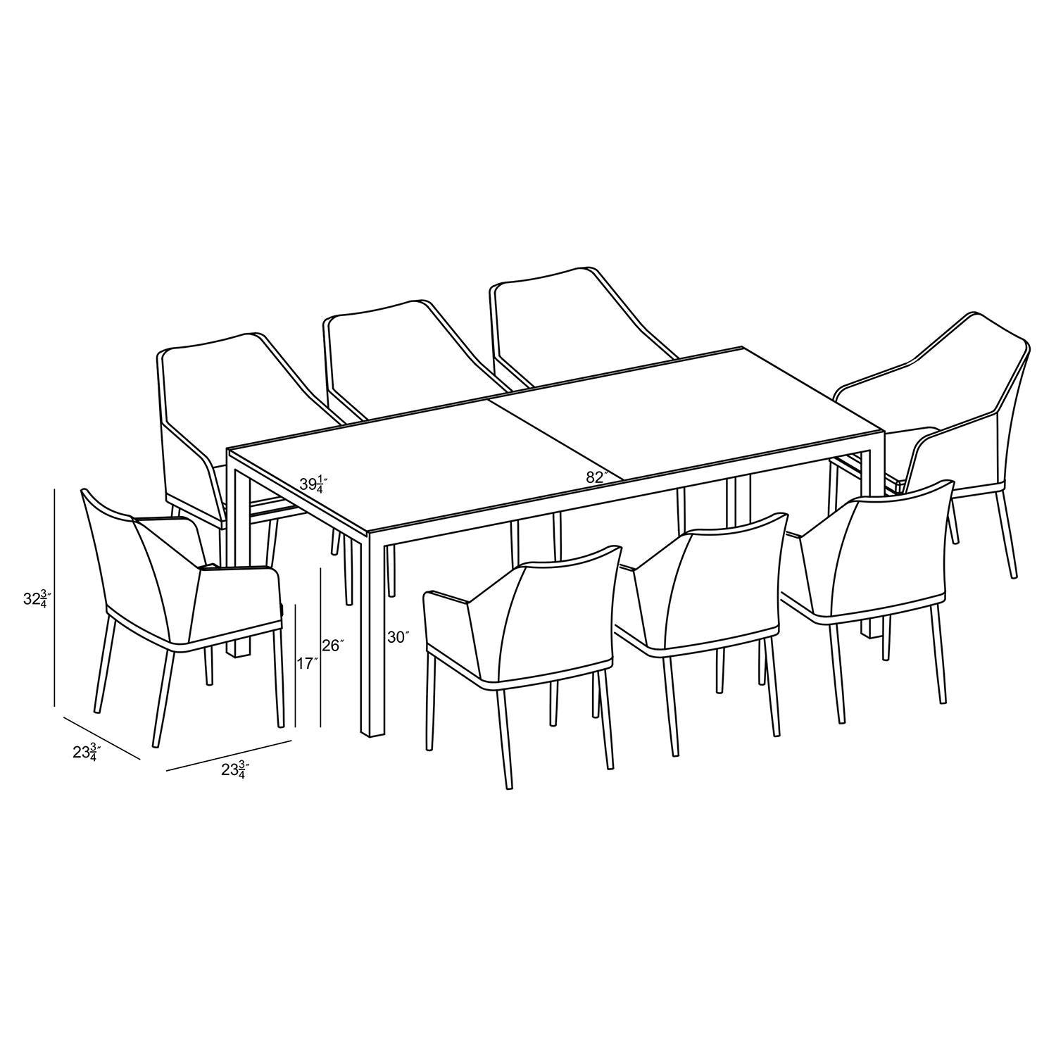 Starlook Bay 9 Pc Aluminum Extendable Dining Set in Slate/Concrete by Lakeview - Dimensional thumbnail