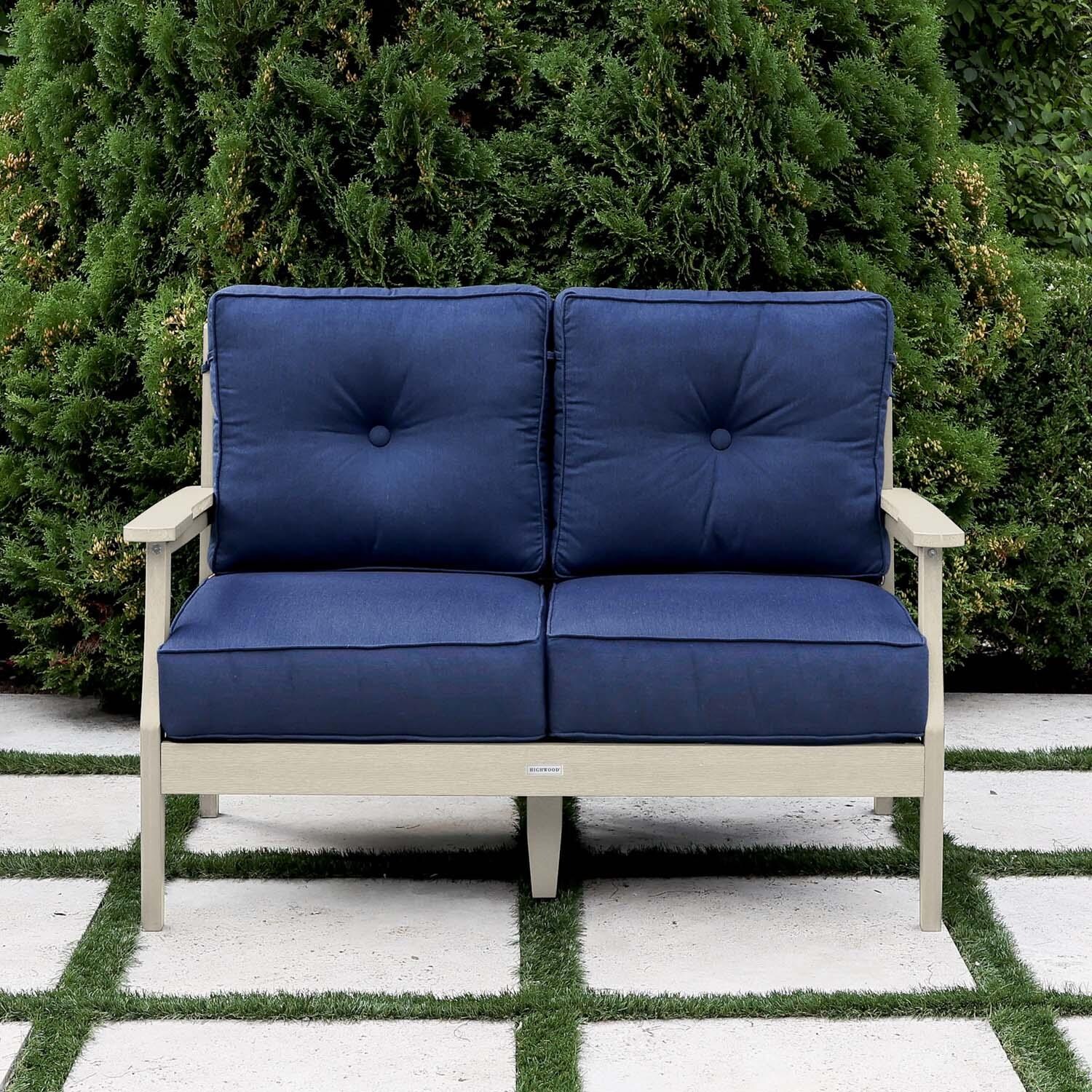 Blushing Bay 2 Person Recycled Plastic Loveseat in Spectrum Indigo/Whitewash by Lakeview Outdoor Designs - Lifestyle thumbnail