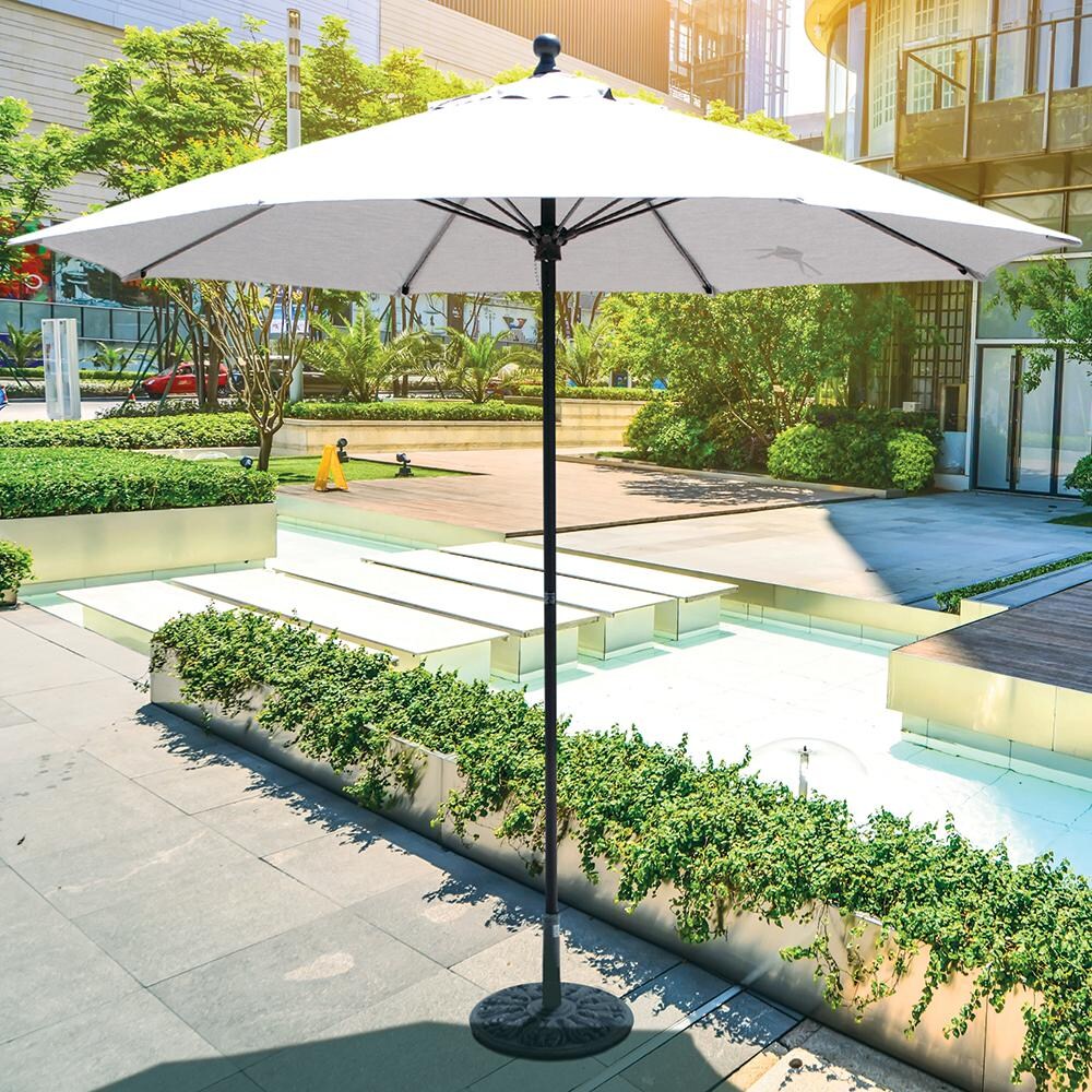 Galtech 9 Ft. Octagonal Patio Umbrella W/ Manual Lift - Lifestyle View - Shown In Black Finish W/ Canvas Sunbrella Fabric (Umbrella Base Not Included)