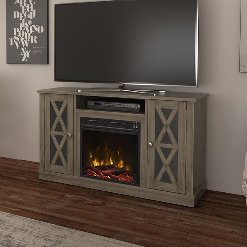 ClassicFlame Bayport TV Stand With Electric Fireplace Spanish Gray