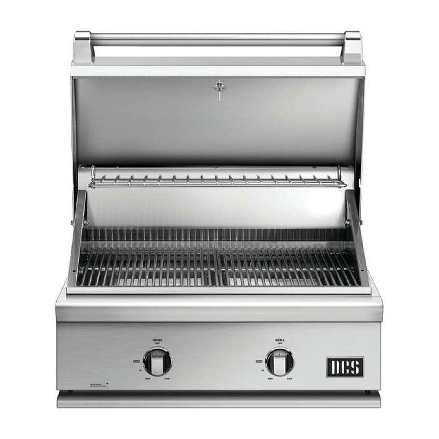 DCS BH1-30-L Series 7 30-in 2 Burner Built-In Natural Gas Grill w/ Integrated Smoker Box & Independent Burner - Lid Up - White Background thumbnail