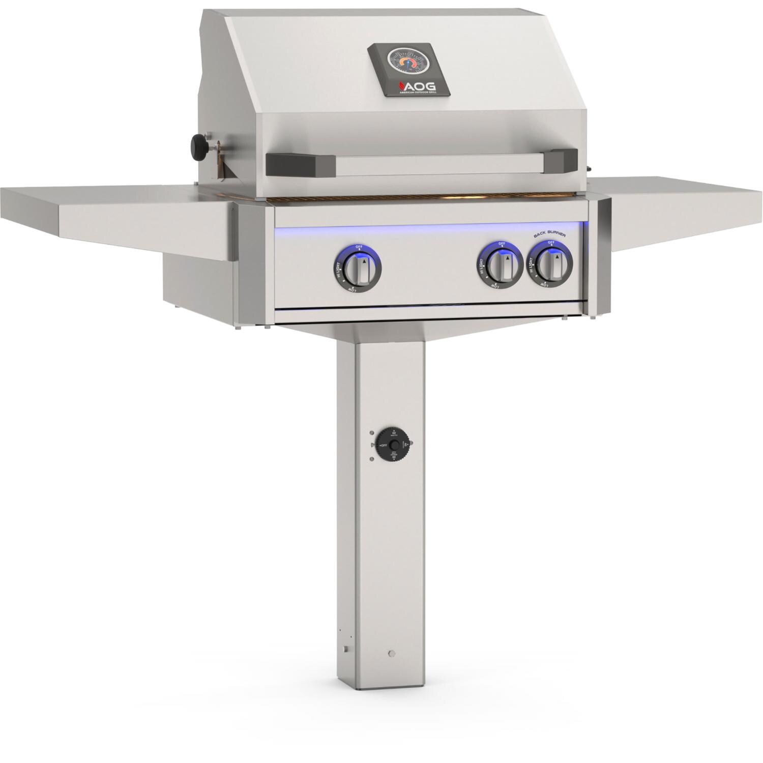 American Outdoor Grill L-Series 24-in 2-Burner Natural Gas Grill w/ Lights & Rotisserie Kit on In Ground Post - Grill on Post - White Background thumbnail