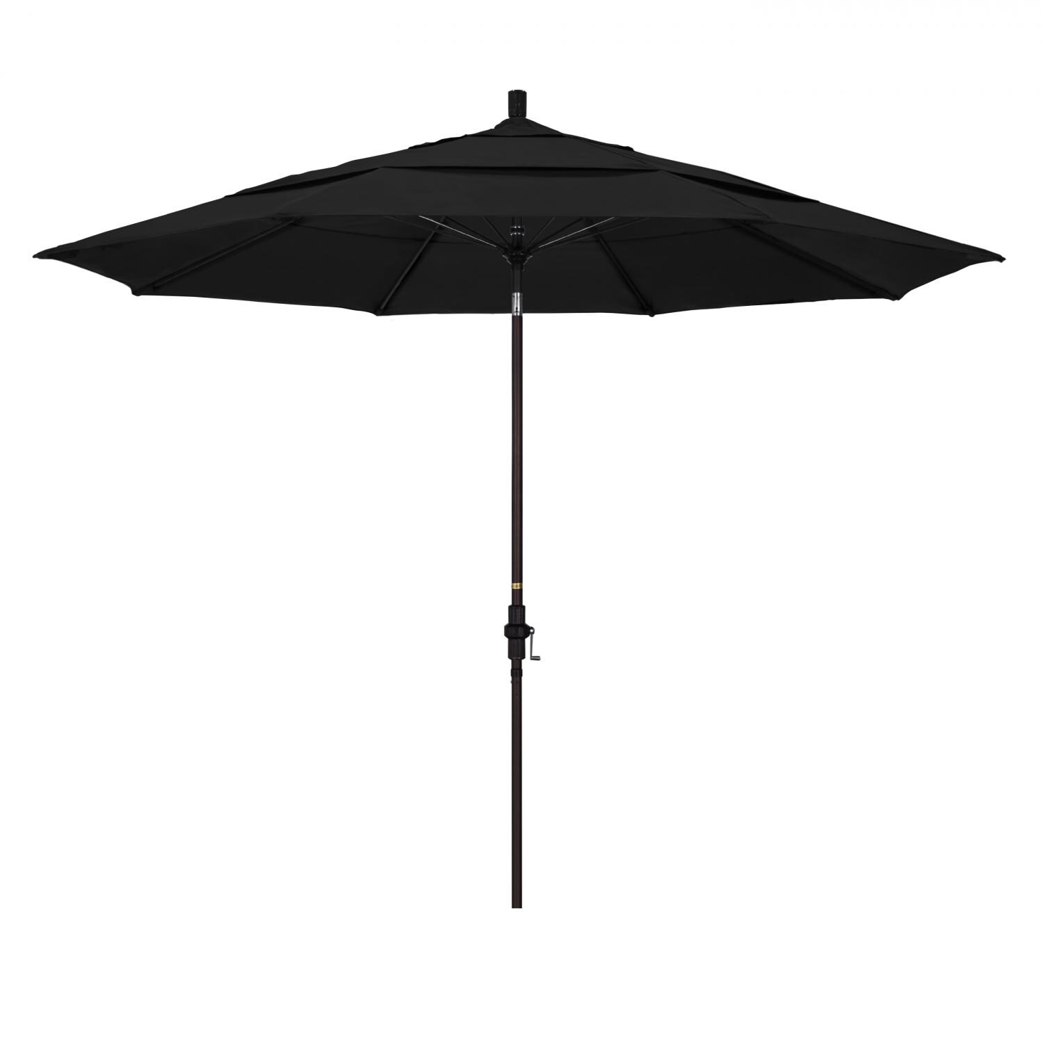 California Umbrella 11 Ft. Octagonal Aluminum Collar Tilt Patio Umbrella W/ Crank Lift & Fiberglass Ribs - Bronze Frame / Sunbrella Canvas Black Canopy