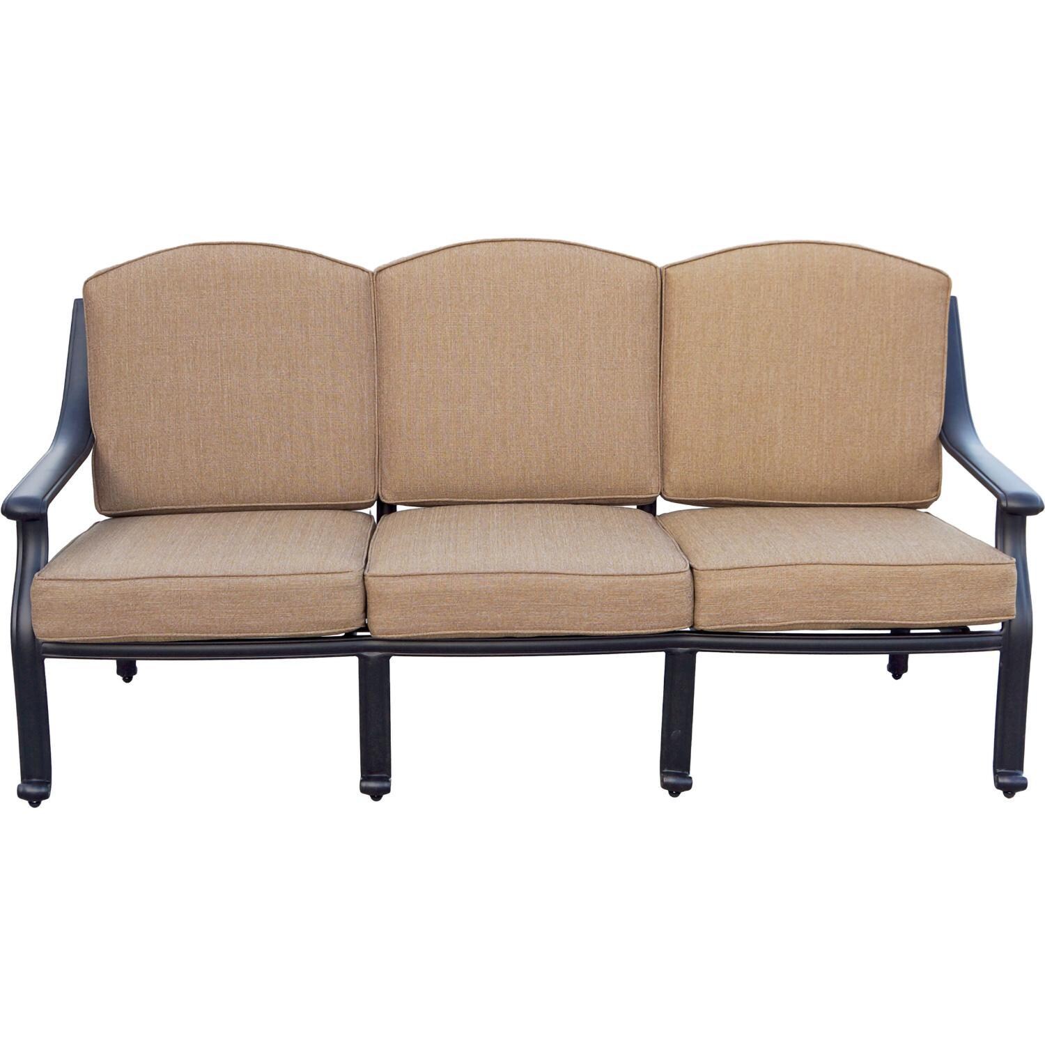 Darlee Ten Star 5-Piece Patio Propane Fire Pit Deep Seating Set with Cushions and 47 Inch Round Fire Pit Chat Table and Fireglass - Sofa - White Background thumbnail