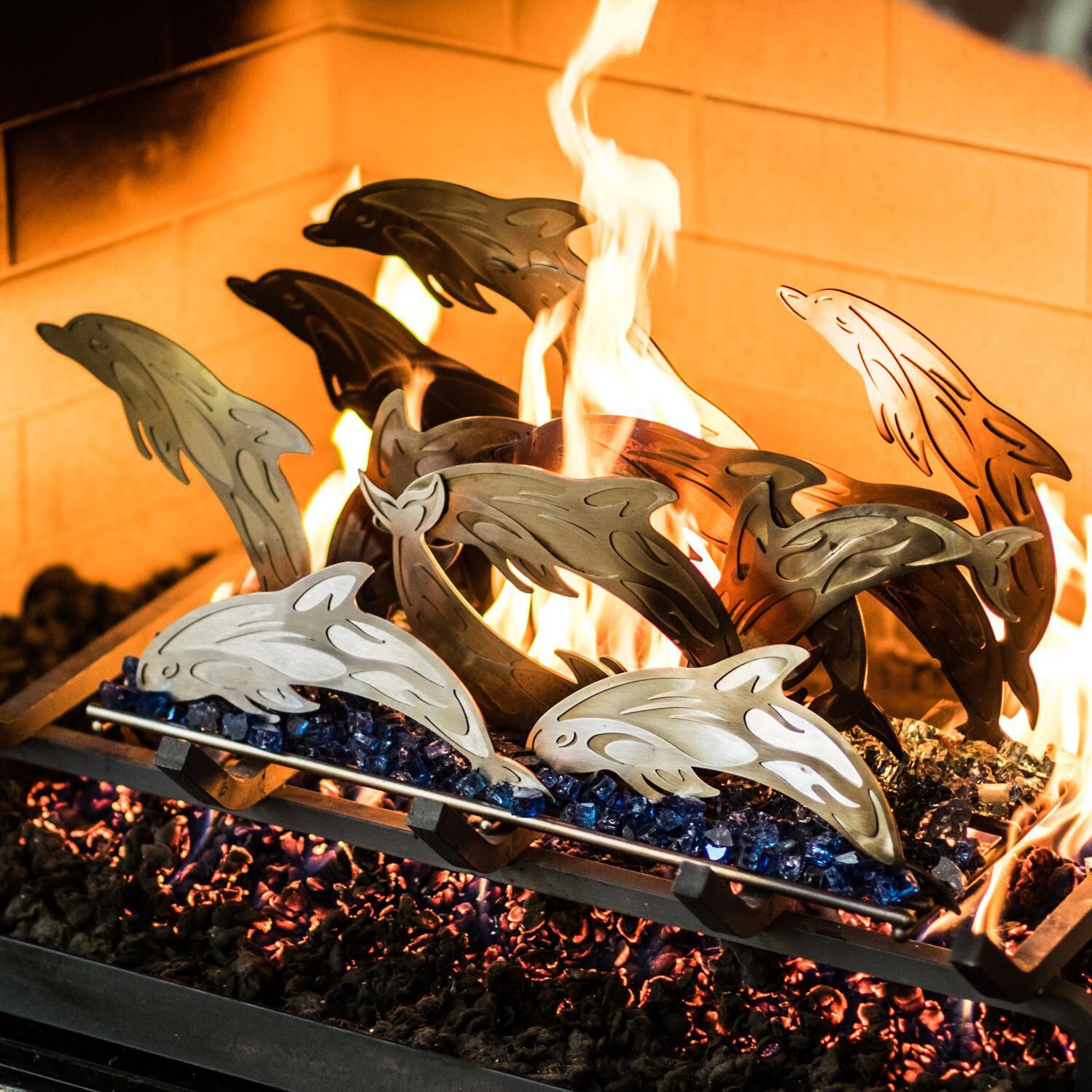 BBQGuys Signature Series Fireplace Sculpture - Dolphin Seascape