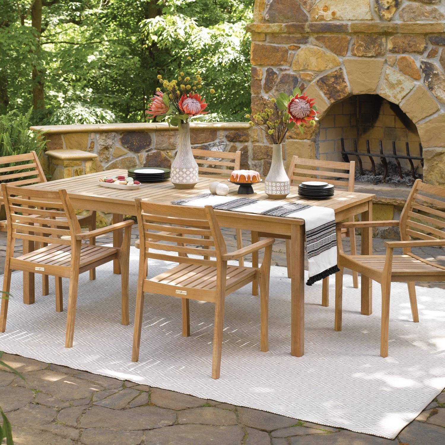 Hampton 7 Piece Natural Shorea Patio Dining Set W/ 76 X 40 Inch Table By Oxford Garden - On the Patio thumbnail