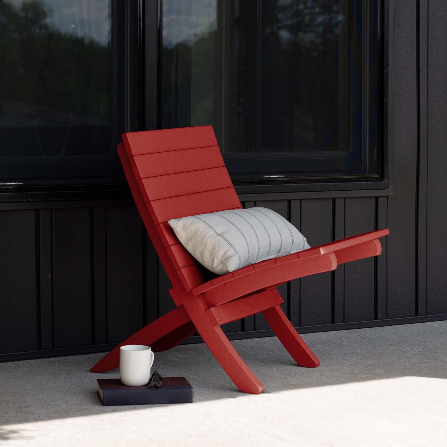 Hazel Cove Recycled Plastic Folding & Stacking Dining Side Chair in Boathouse Red by Lakeview Outdoor Designs - Pillow Not Included - Lifestyle thumbnail