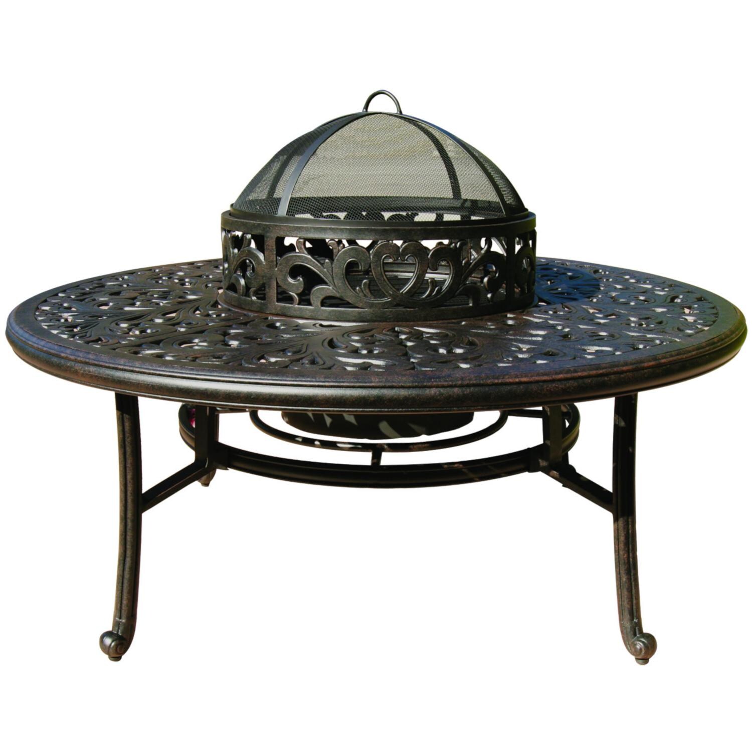 Darlee DL2056-5PCR-80QB Santa Monica 5 Piece Cast Aluminum Patio Fire Pit Conversation Set W/ Swivel Rocker Club Chairs - Fire Pit Table thumbnail