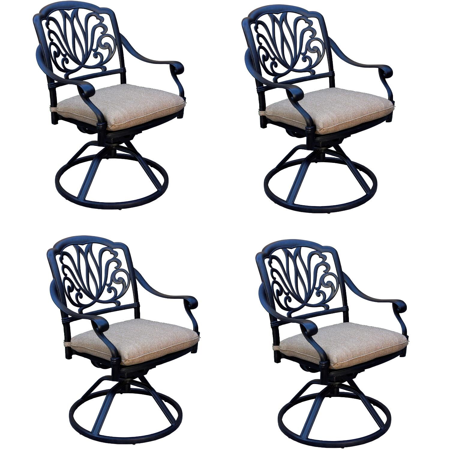 Elisabeth Cast Aluminum 4 Pc Set Swivel Rocker Dining Chair Set in Antique Bronze/Sesame by Darlee