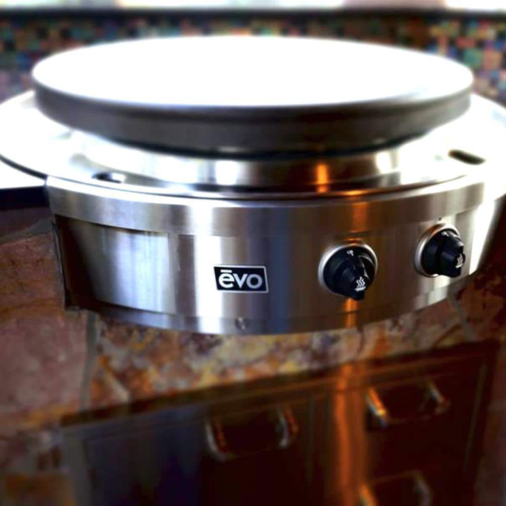 EVO 10-0095-NG-C Affinity 25G Built-In Flattop Propane Gas Grill w/ Non-Stick Ceramic Clad Coating - Installed in Outdoor Kitchen Angled - Lifestyle thumbnail