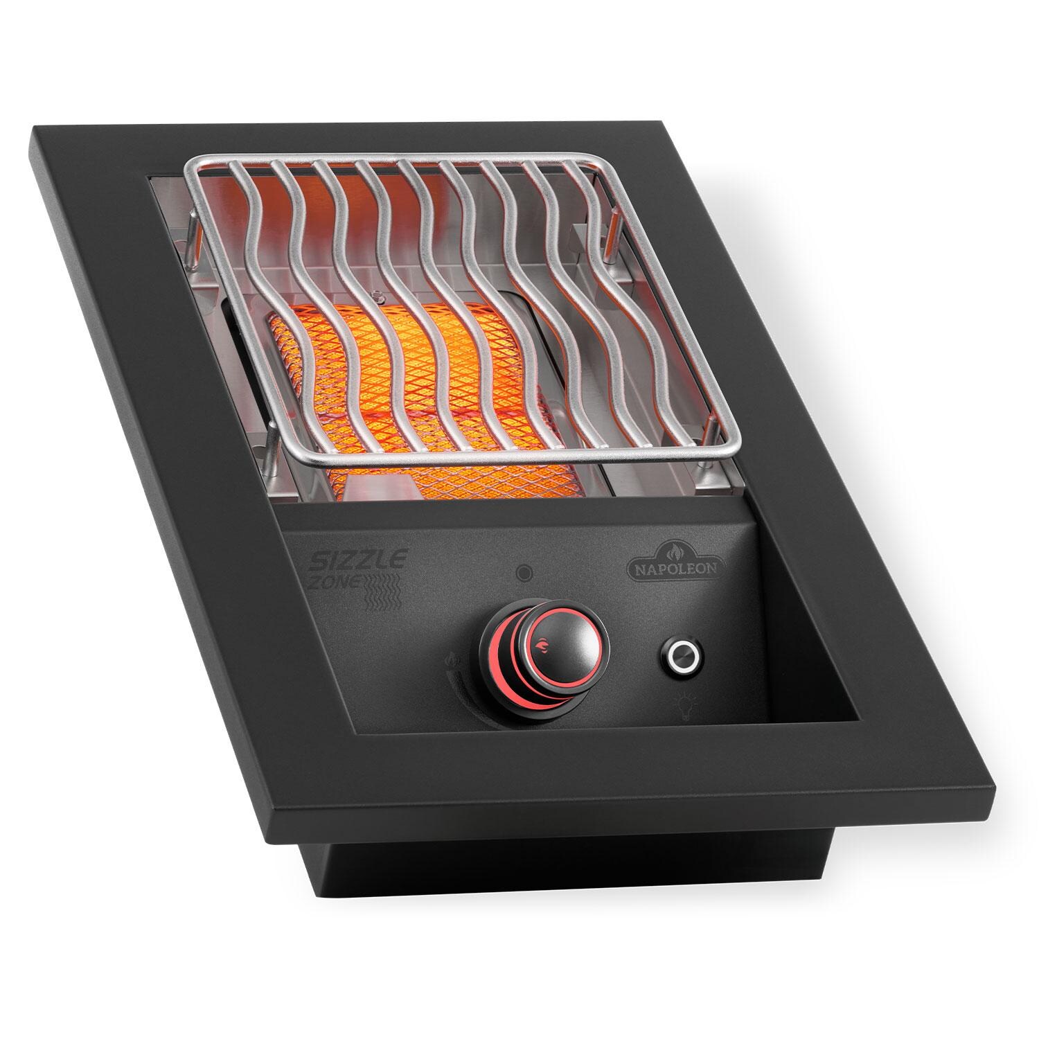 Napoleon BIB10IRPMK 700 Series 10-in Built-In Propane Single Infrared Burner - Matte Black - Elevated - Burner On - Angled Right - White Background thumbnail