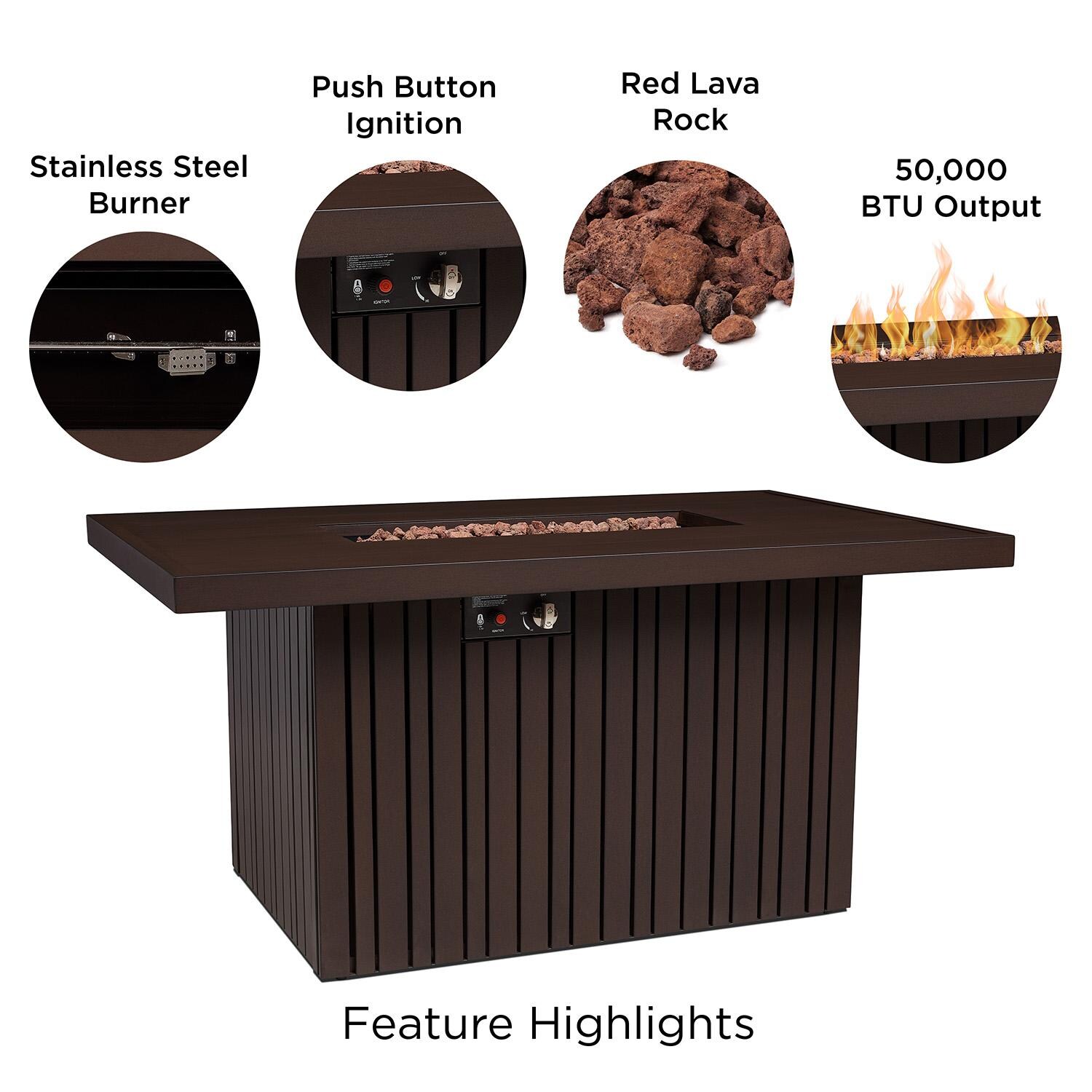 Westlook 52-in Rectangular Aluminum Propane Fire Pit in Bronze Coral by Lakeview - Features - Detail thumbnail