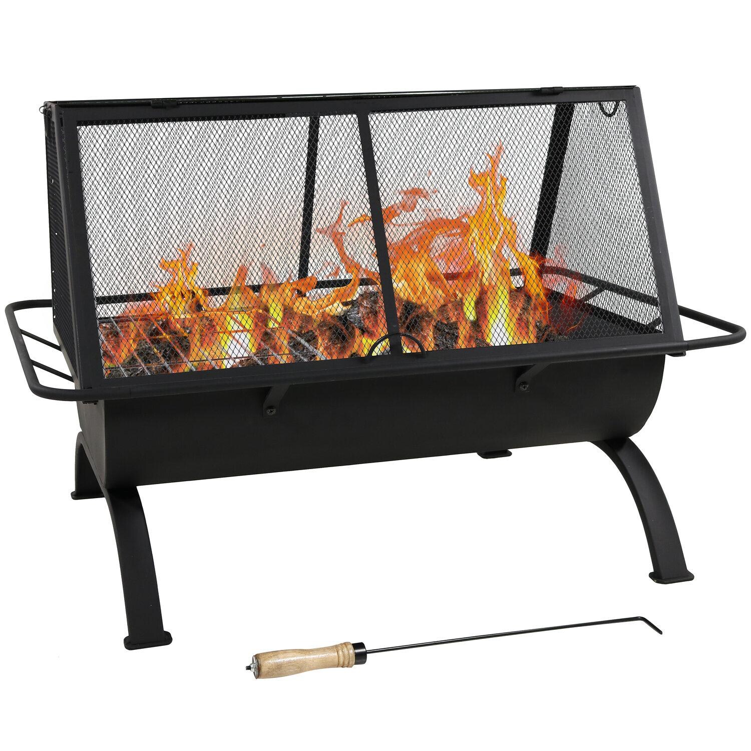 Ultimate Patio NB-NW201 36 Inch Rectangular Steel Wood-Burning Fire Pit in Black - White Background thumbnail