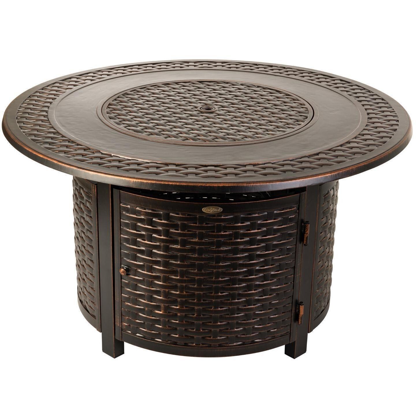 Ultimate Patio Welcome View 50,000 BTU Propane Round Fire Pit Table - Woven Cast Aluminum - Front View - White Background thumbnail