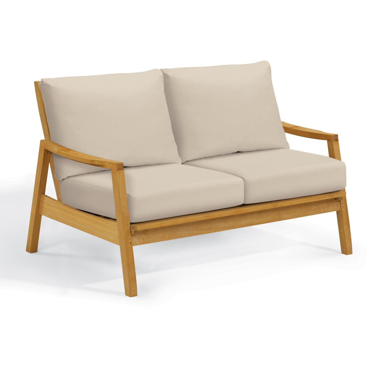 Siena Natural Shorea Patio Loveseat W/ Camel Cushions By Oxford Garden