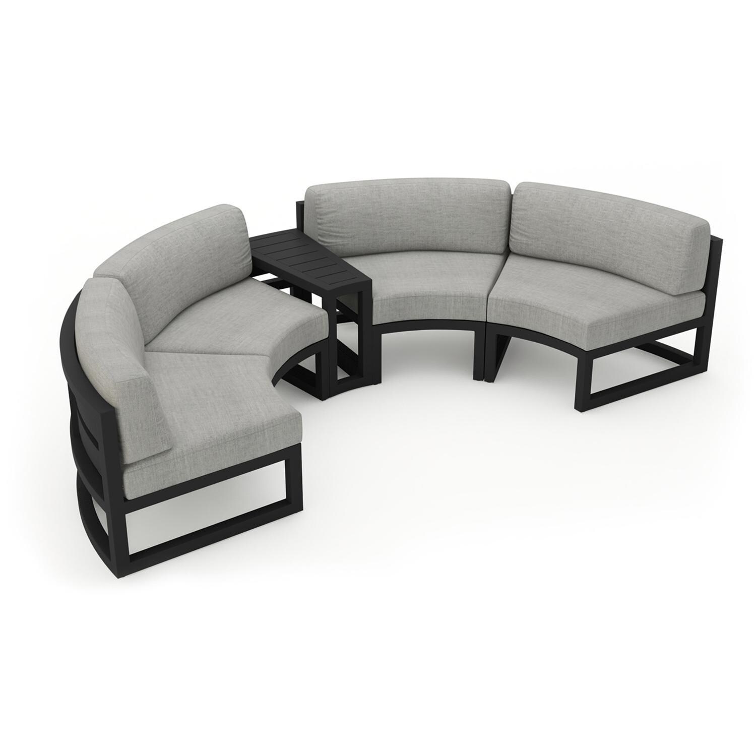 Lakeview MSTYCV-BK-3CSEC-CS Misty Cove 3 Pc Aluminum Curve Sectional Set in Black w/Wedge End Table & Cast Silver Cushions by Lakeview Outdoor Designs - Set Angled View - White Background thumbnail