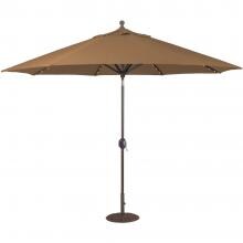 Galtech 11 Ft. Lighted Octagonal Aluminum Patio Market Umbrella W/ Crank Lift And Auto Tilt - Black Frame W/ Sunbrella Canvas Teak Canopy