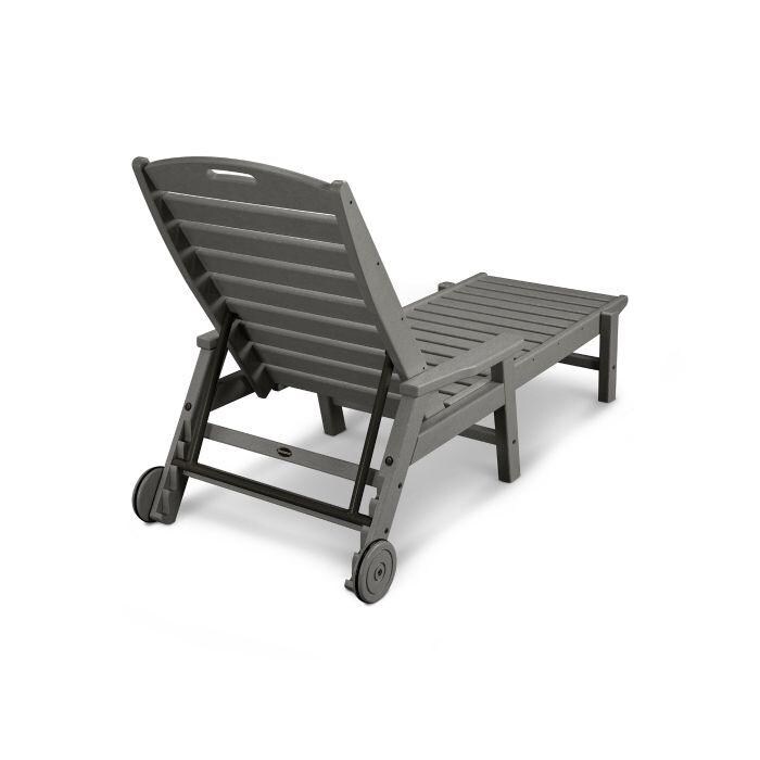 POLYWOOD Nautical Patio Chaise Lounge with Arms & Wheels - Slate Gray - Back View thumbnail