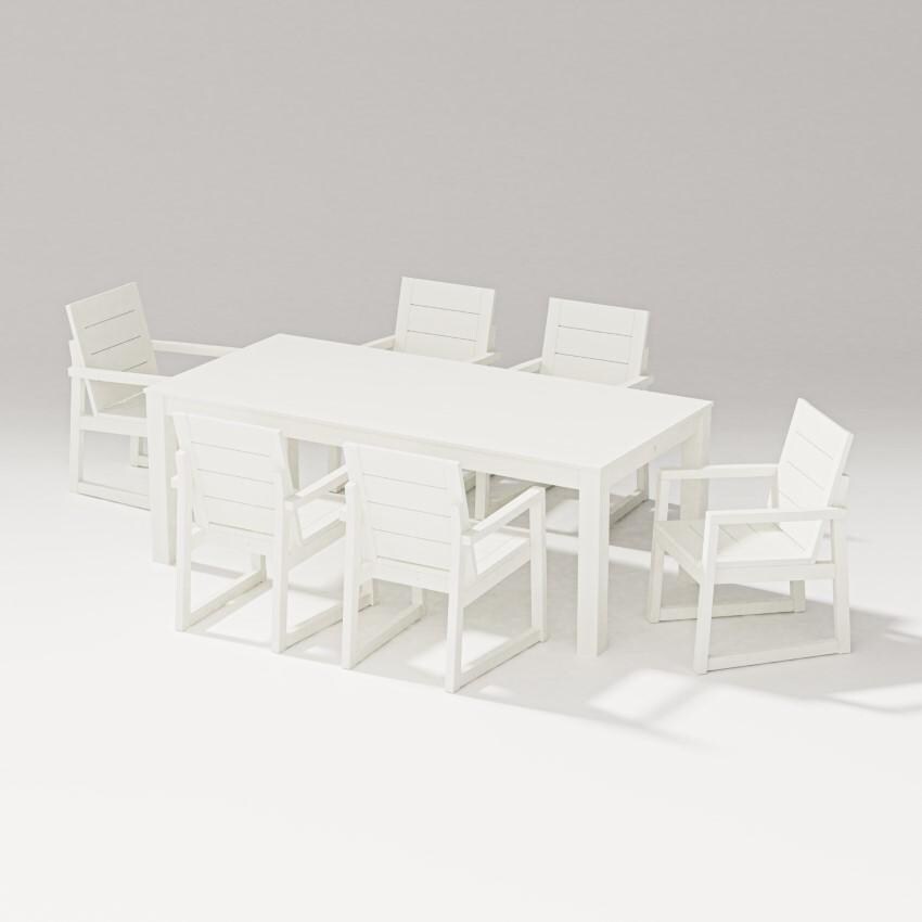 Elevate 7 Pc Parsons Table Arm Chair Dining Set in Vintage White By PW Designer Series