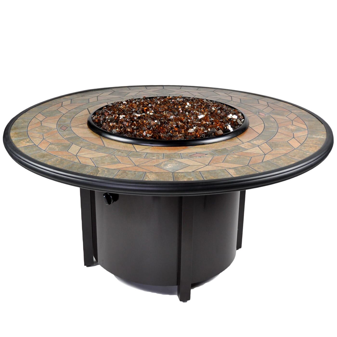 Tretco 48-Inch Venice II Round Liquid Propane Aluminum Fire Pit Table - Dark Brown W/ Tile Top & Copper Accents - FP-A-VEN-48-1-LP