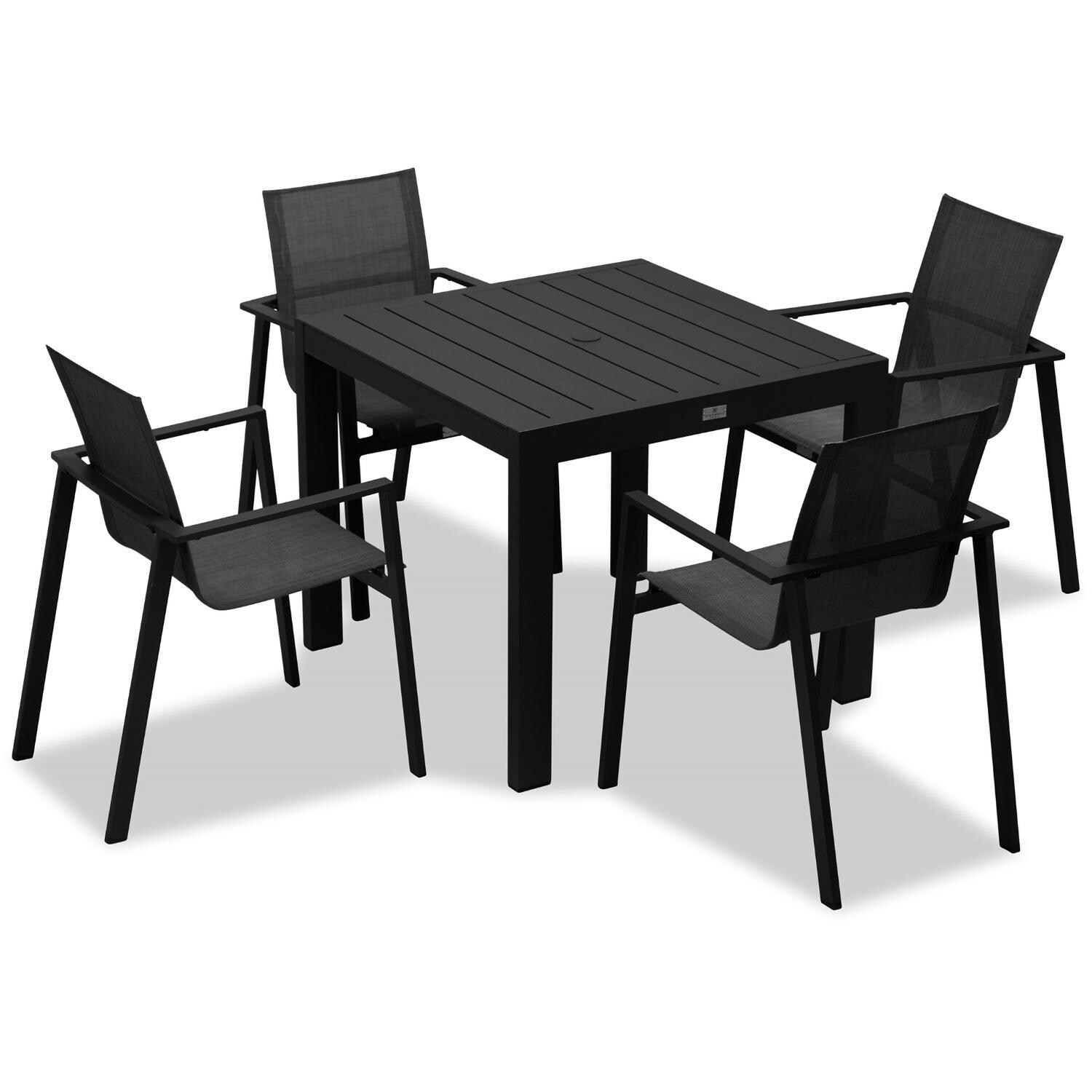 Spring Bay 4 Seat Dining Set in Black - Angled View From Above - White Background thumbnail