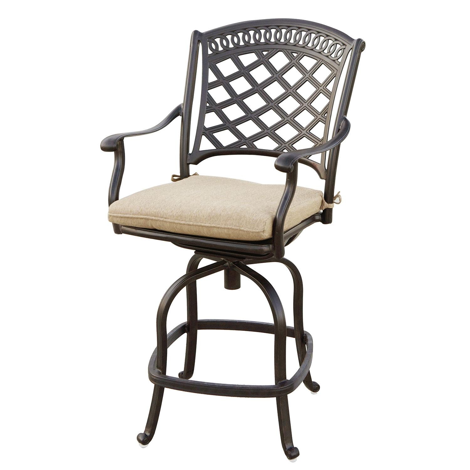 Darlee 201030-9PC-60GHW Sedona 9 Piece Cast Aluminum Patio Counter Height Fire Pit Bar Set W/ 64 Inch Square Table & Beige Canvas Cushions - Counter Height Bar Stool thumbnail