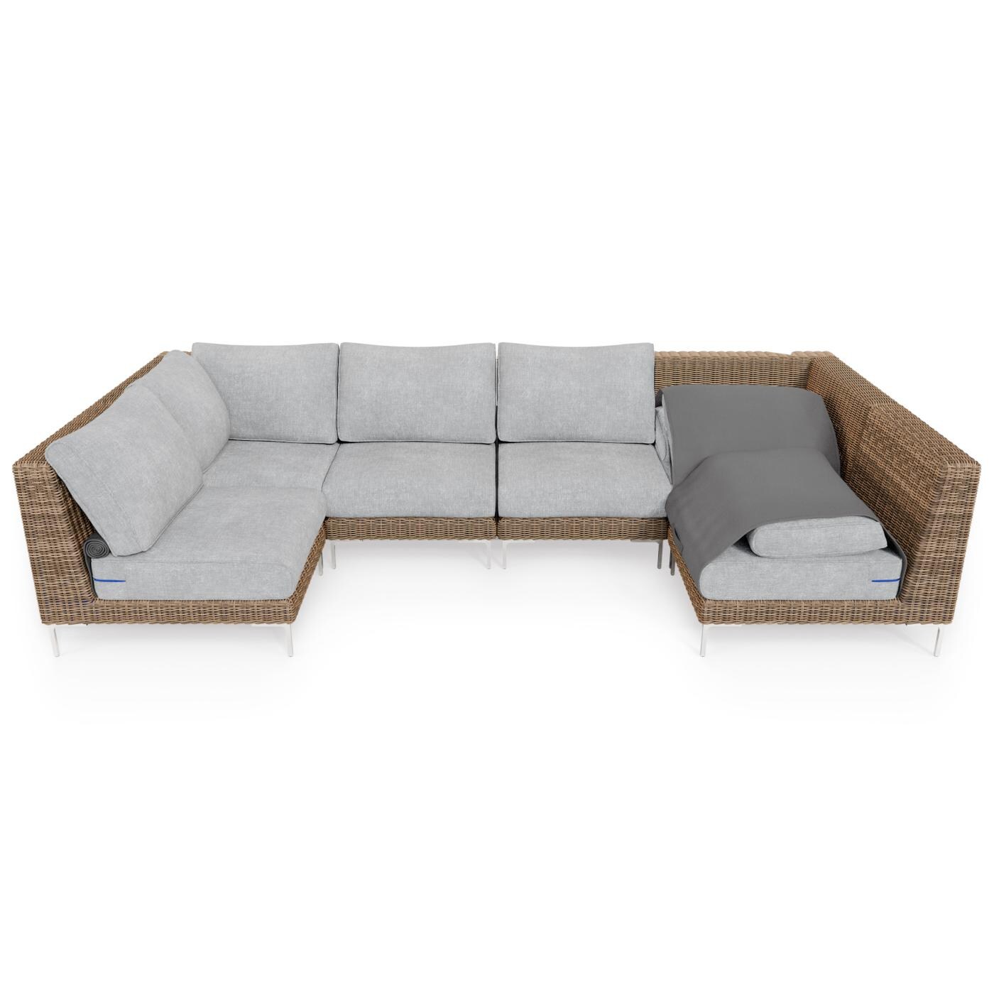 Outer Brown Wicker Outdoor U Sectional - 6 Seat W/ OuterShell Cover - Pacific Fog Gray image