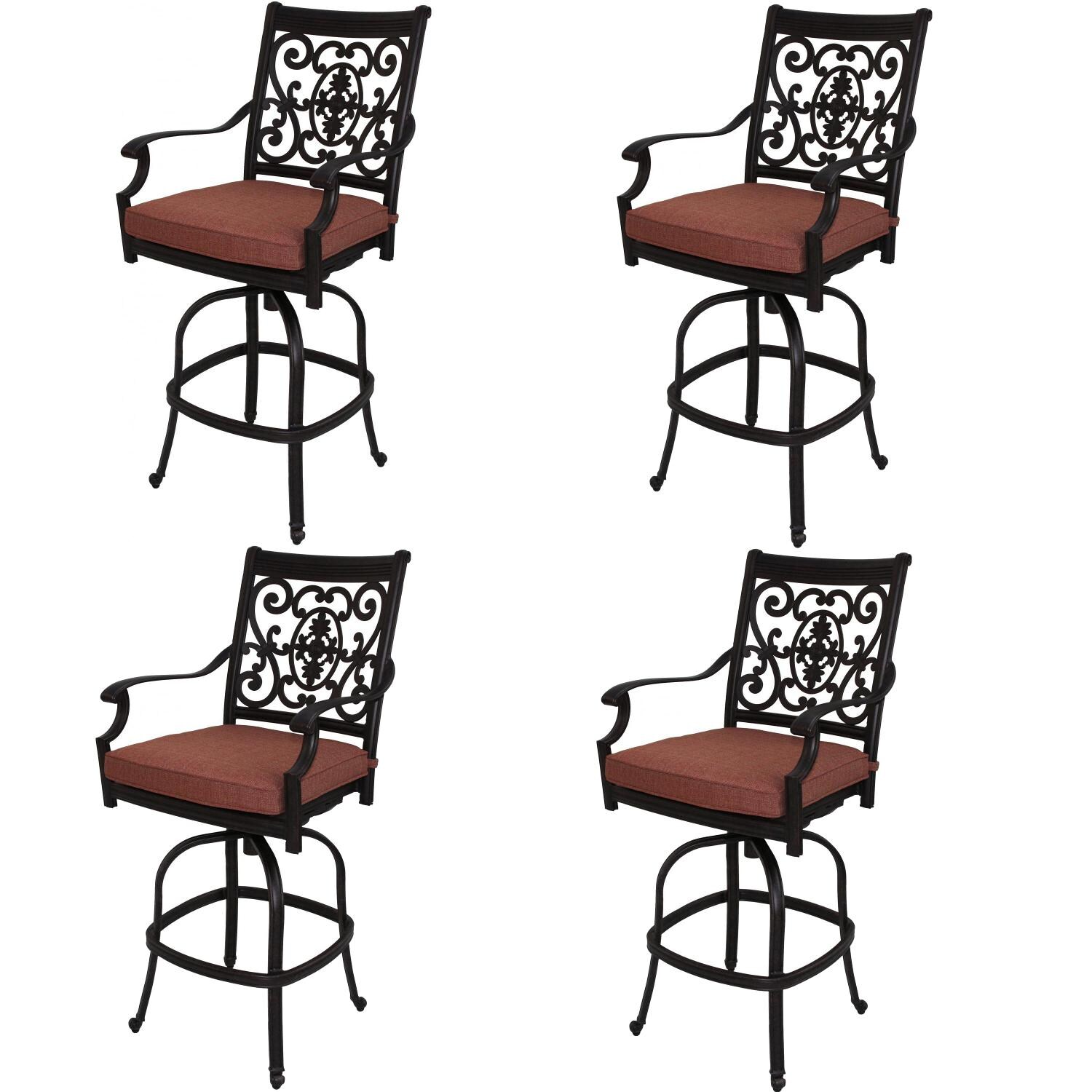 St. Cruz Cast Aluminum 4 Pc Set Swivel Bar Stool Set in Antique Bronze/Spicy Chili by Darlee