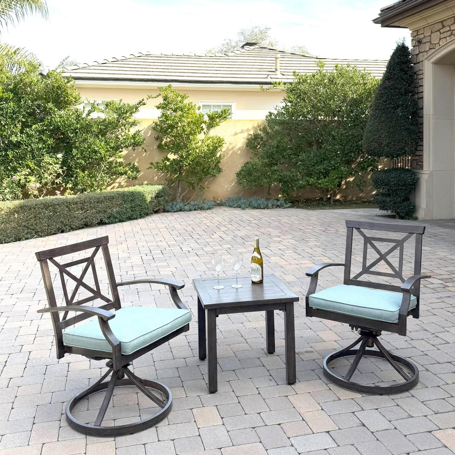 Atlantis 3 Pc Aluminum Seating Set w/ 2 Swivel Rocker Arm Chairs in Walnut/Spa by Darlee