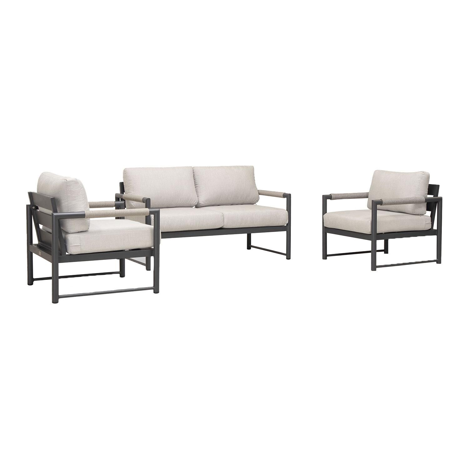 Lakeview AVEBAY-SL-PG-SET120-CS Avenue Bay Slate/Pebble Gray 3 Pc Loveseat Set - Cast Silver - Angled - White Background thumbnail