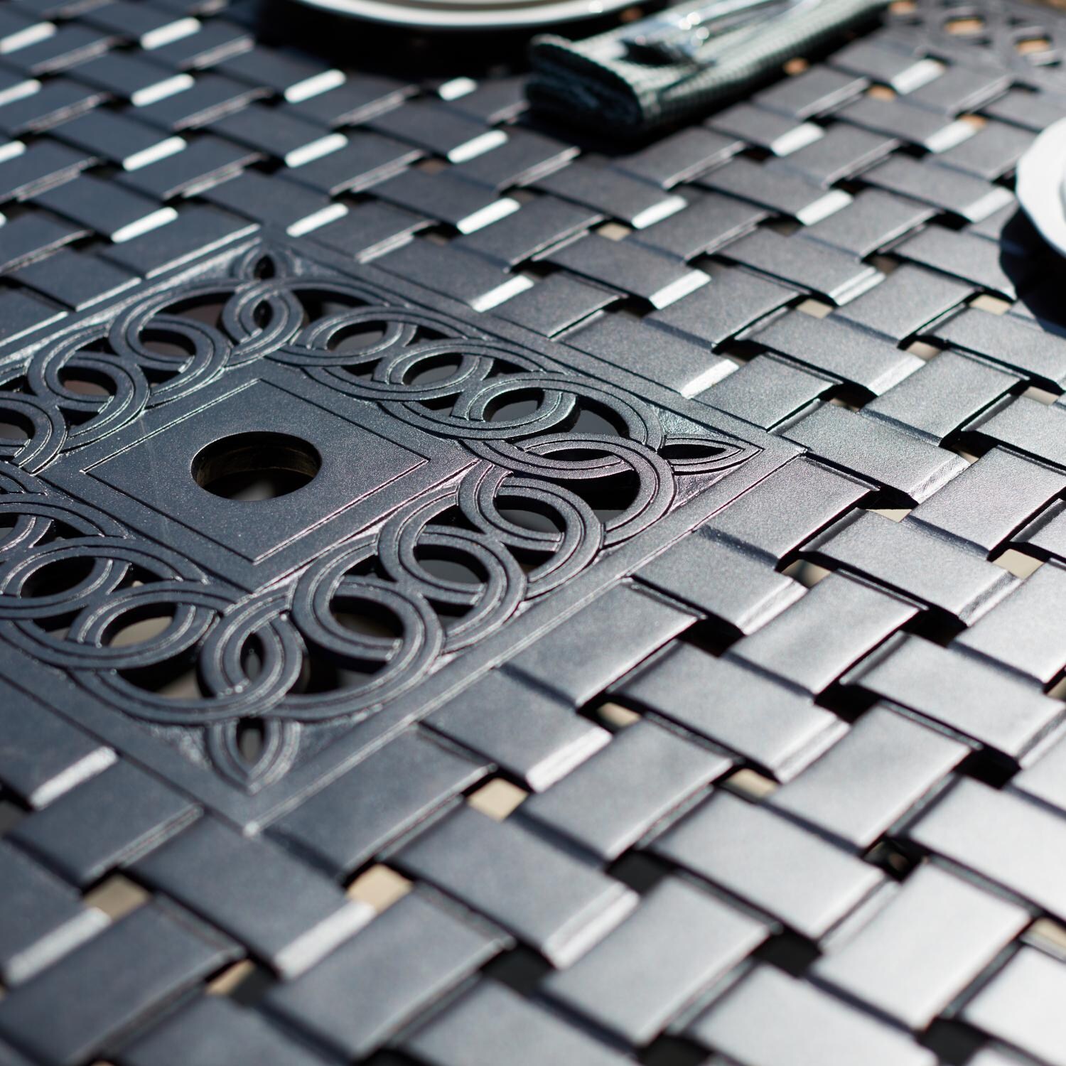 Darlee 201010-9PC-88WCH Santa Barbara 9 Piece Cast Aluminum Patio Counter Height Dining Set W/ 60 Inch Square Table & Sesame Cushions - Table Top Detail thumbnail