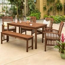 Midland 6 Piece Dark Brown Acacia Patio Dining Set W/ 60 X 34 Inch Rectangular Table & Natural Cushions By Walker Edison