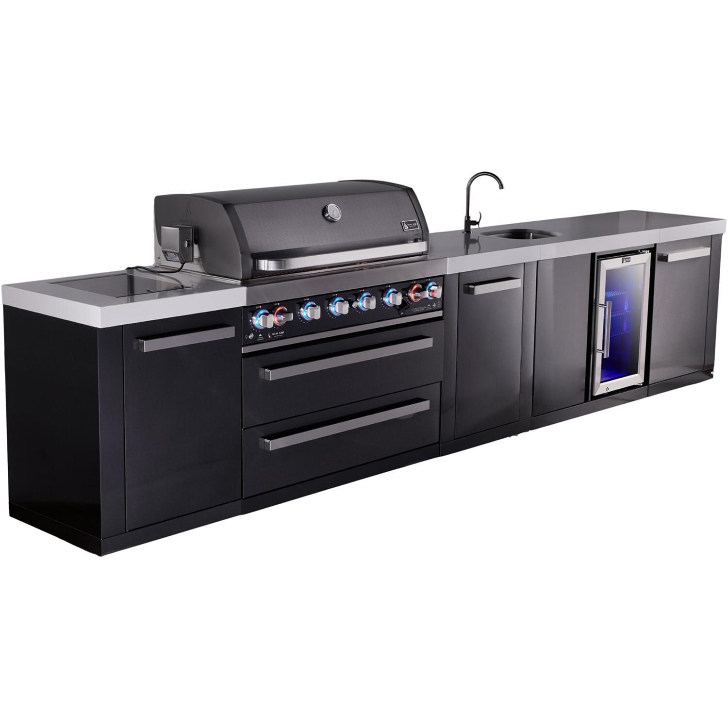 Mont Alpi Black Series 13 Ft Natural Gas Outdoor Kitchen Island w/ 44-in Grill, Side Burner, Beverage Center & Extra Door (Ships Propane w/ Conversion Kit) - Angled Left - White Background thumbnail