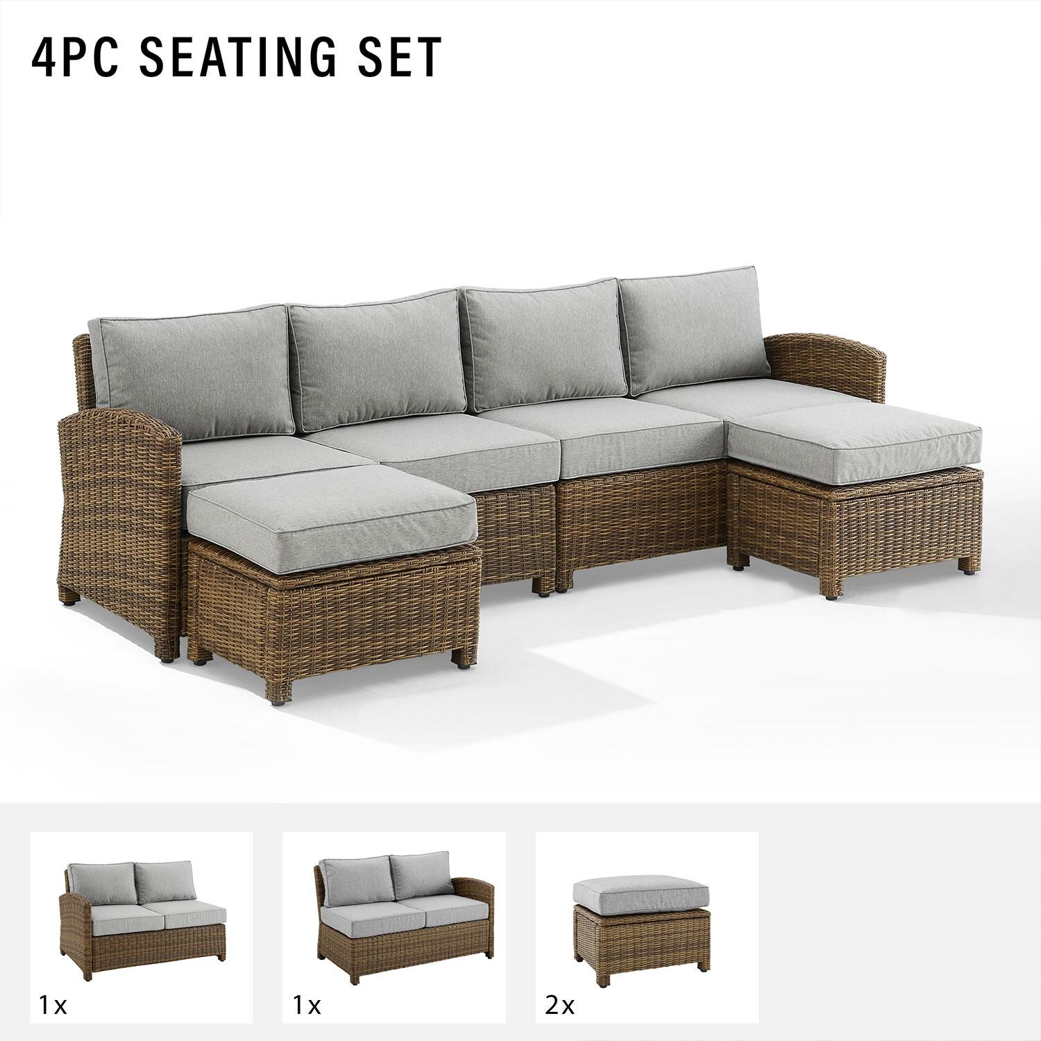 Ultimate Patio UP-92420WB-GY 4Pc Wicker Outdoor Sectional Patio Furniture Set in Gray - Included in Set (Left Arm, Right Arm, & Two Ottomans) - Diagram