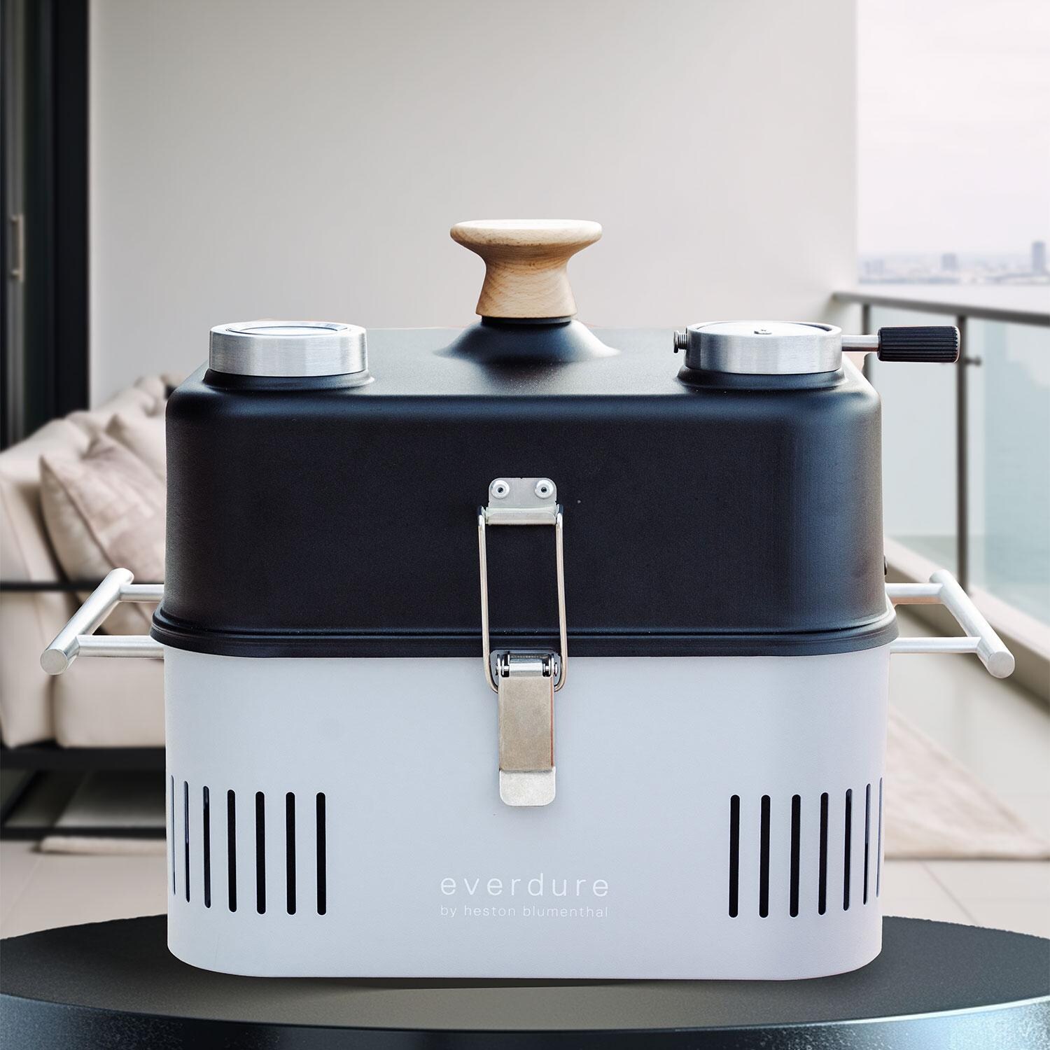 Everdure HBCUBESUS Stone CUBE 17 Inch Portable Charcoal Grill W/ CUBE Roasting Hood - Lifestyle thumbnail